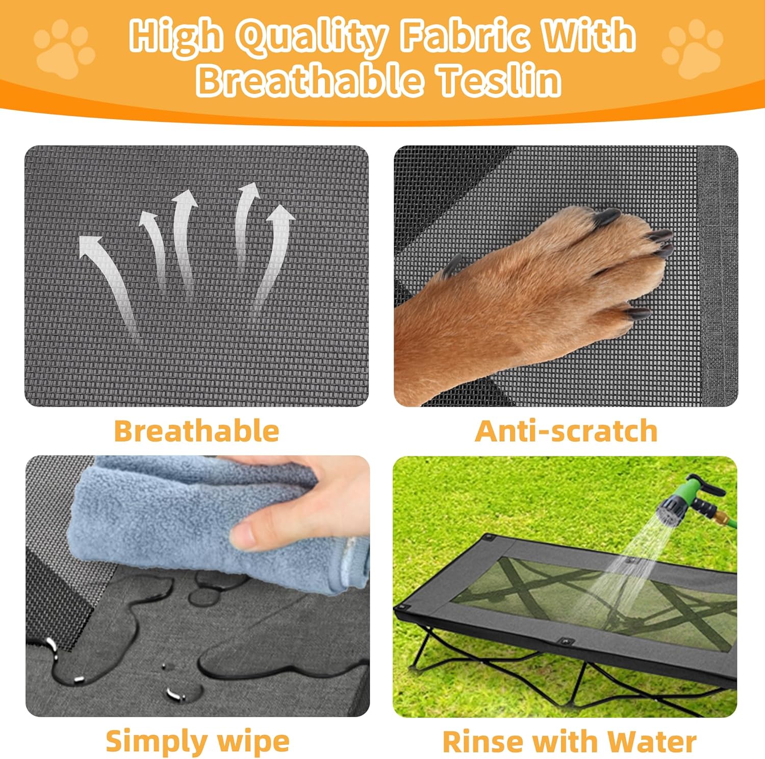 Elevated Dog Bed with Breathable Mesh, Portable Folding Dog Cot Bed Raised Cooling Pet Cot with No-Slip Feet & Carrying Bag Perfect for Travel, Camping, Backyard Outdoor Indoor Use