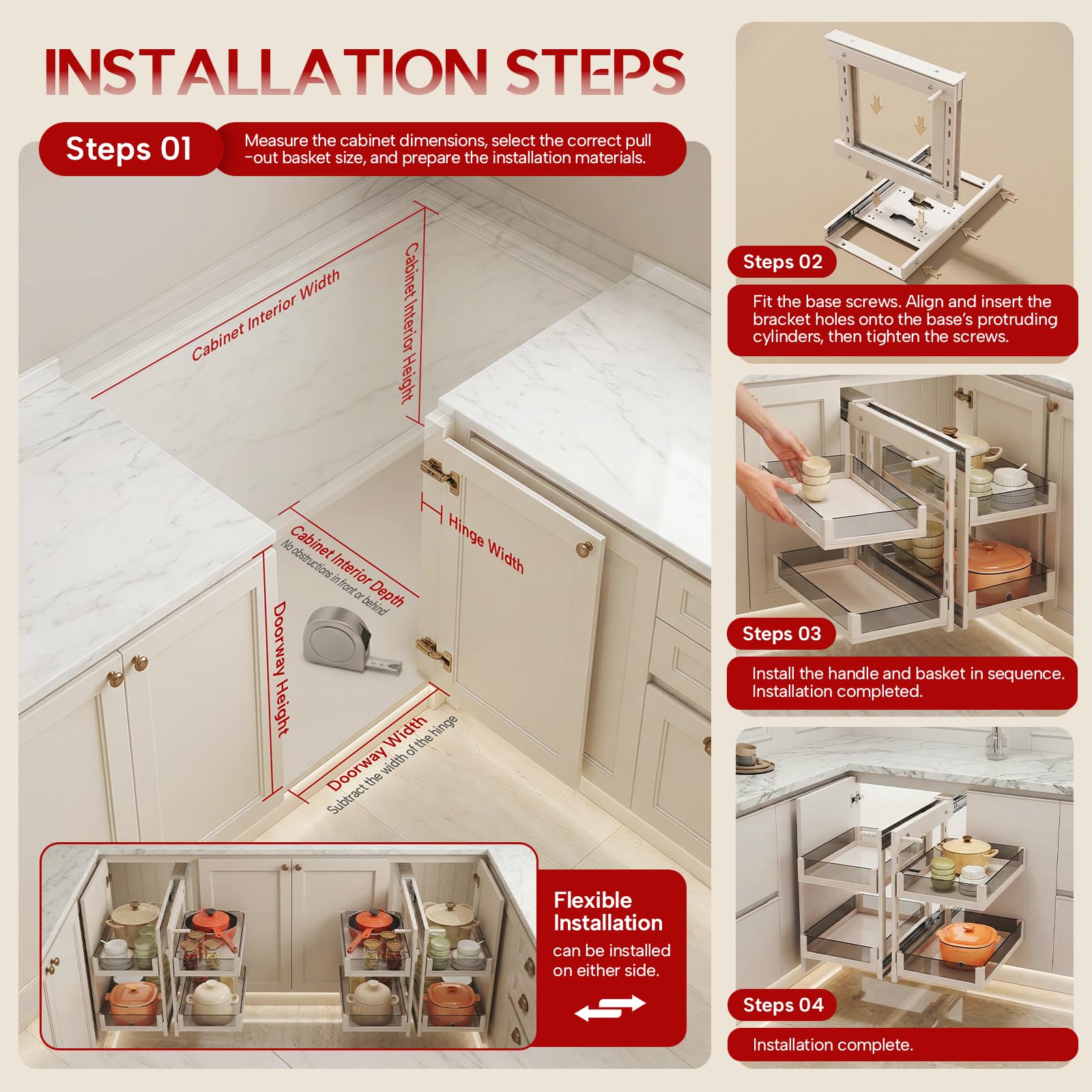 Organiseur extractible à 2 niveaux pour armoires d'angle aveugles - Solution de rangement de cuisine (blanc, convient pour une ouverture de porte minimale de 33 cm/66 cm + armoires)
