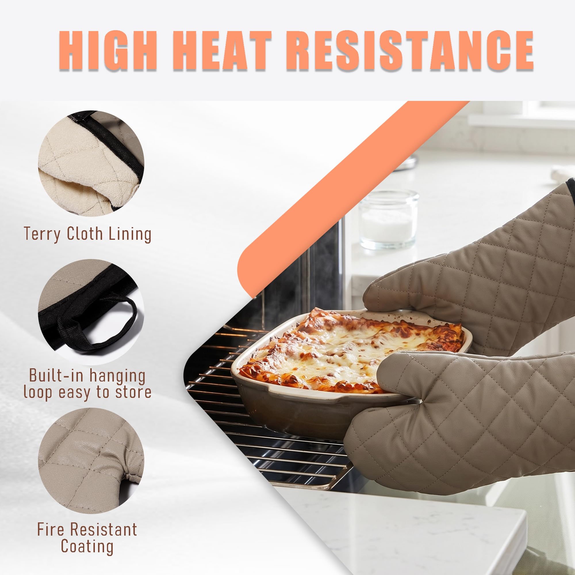 ARCLIBER 16" Quilted Terry Oven Mitts 1 Pair Heat Resistant Kitchen — Amazon image 4