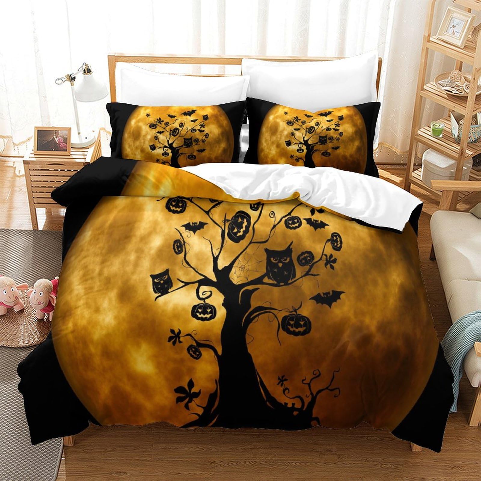 P1S9U7W5Y 3D Printed Moon Tree Duvet Cover Set 3pcs Microfiber Night Bedding Set Single