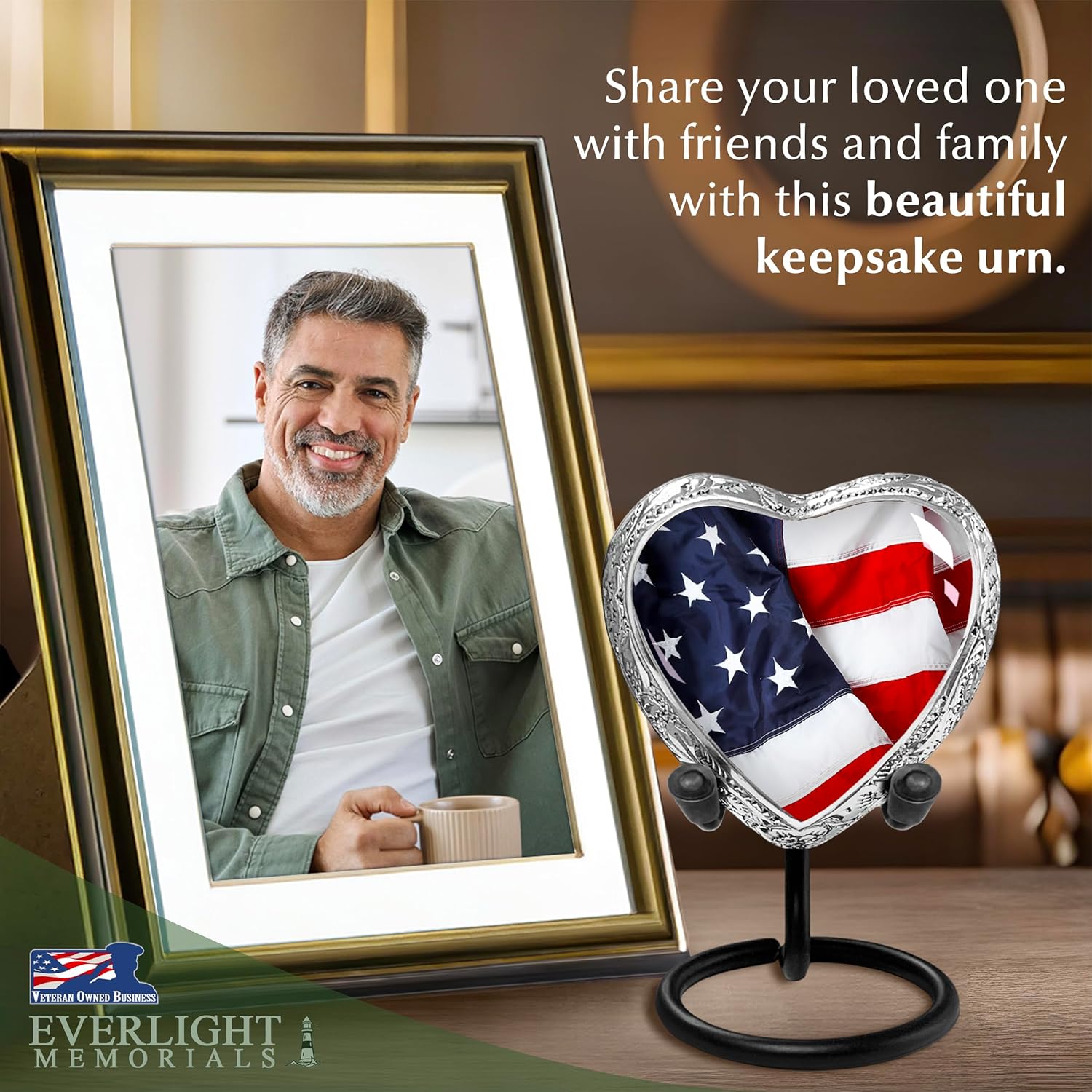 American Flag Urn for Ashes Adult Male – Small Heart Patriotic Cremation Urns for Human Ashes Adult Man & Women – Memorial Funeral Urn for Home Display, or Burial - Image 5