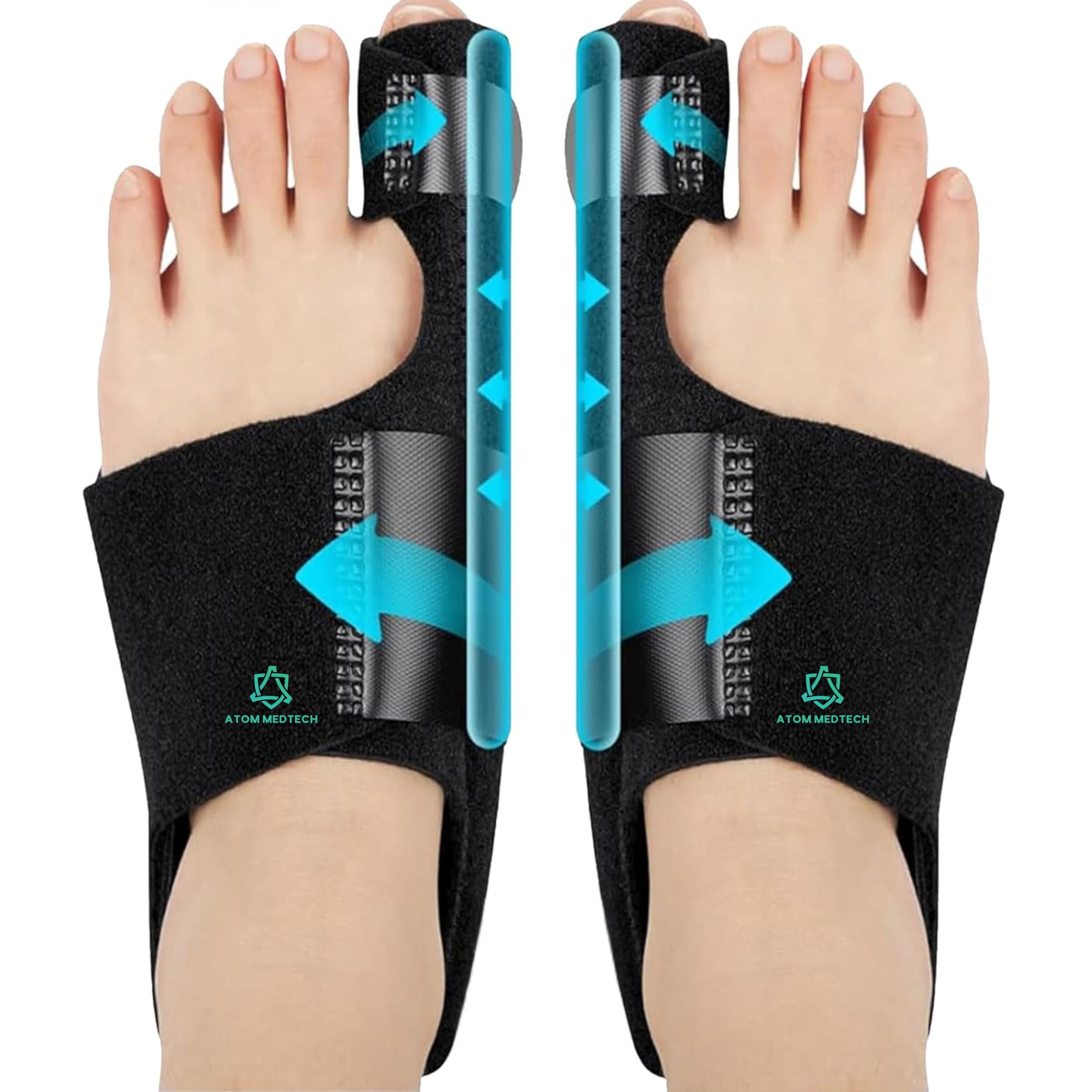 ATOM MEDTECH (DEVICE) Bunion Corrector for Women and Men| Toe Separator Both 2 Feet Bunion Splint, Big Toes Separation Pain Relief, Non-Surgical Adjustable Hallux Valgus Bunions Thumb Straightener, Hammer Toe Day Night Support (Pack of 2)