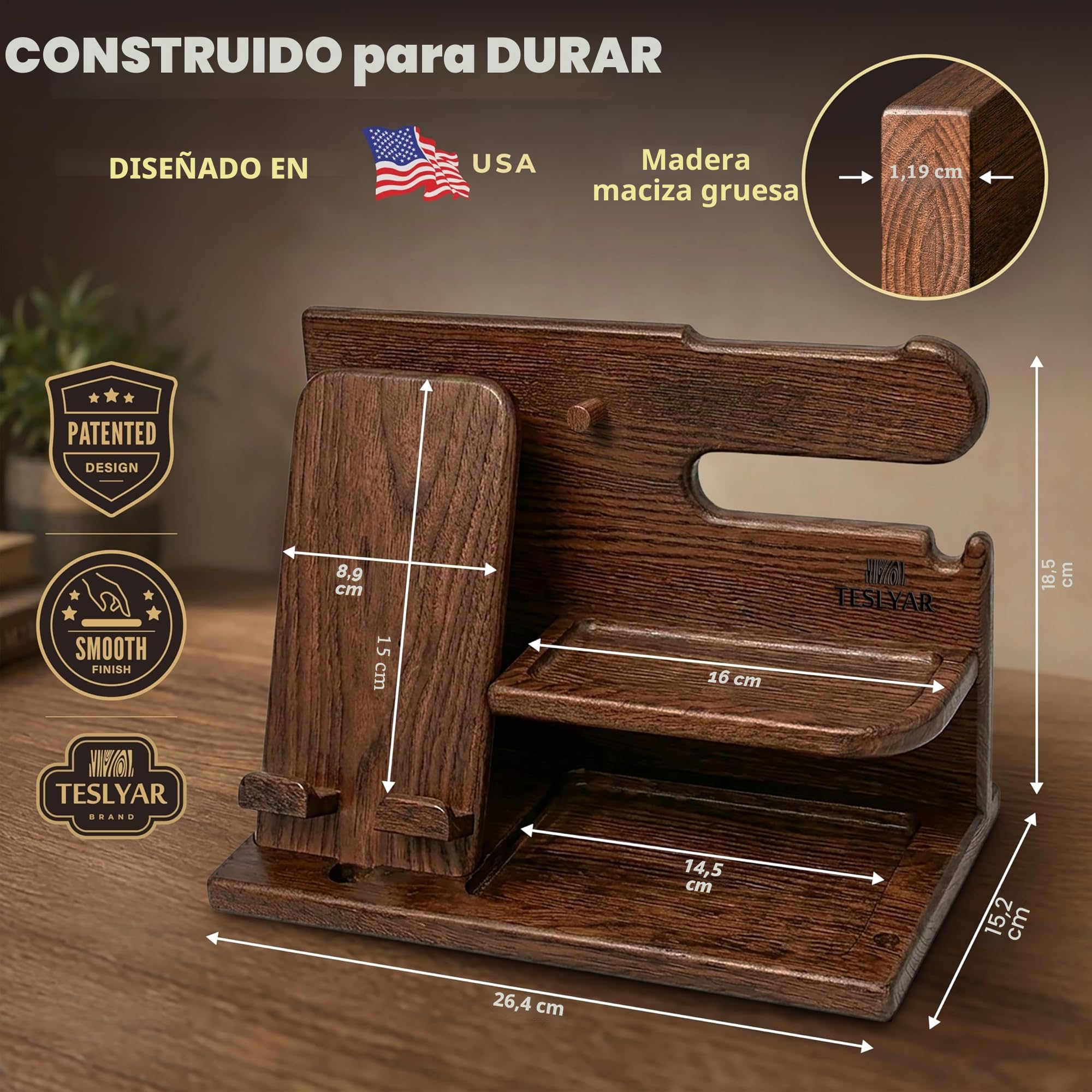 TESLYAR Soporte de Carga para teléfonos móviles con Gancho Llaves Carteras y Relojes Hombres Seres Queridos ya Sea por su Aniversariodía Festivo Regalo Padre Dia del Padre Regalos (Marrón)