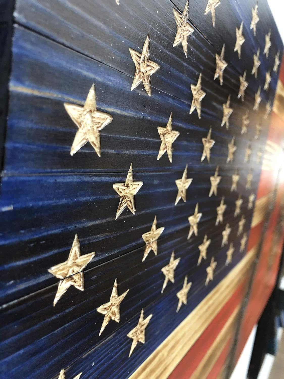 Handcarved Military Wood American Flag Wall Art Décor, LARGE (19.5” x 37”), Rustic Handmade Retirement Gift, Wooden Flag
