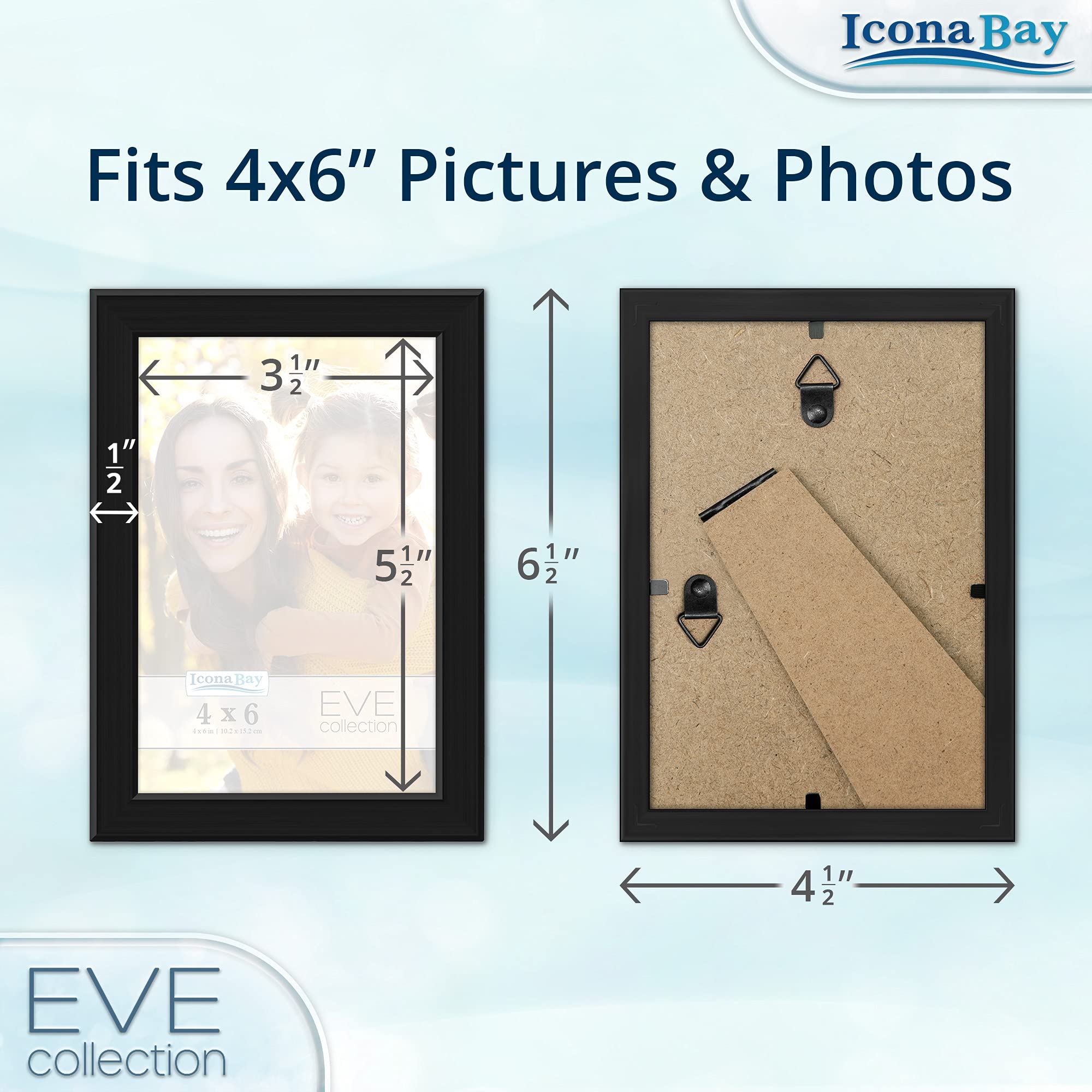 Icona Bay Eve Collection Lot de 10 cadres photo 10 x 15 cm Noir Cadre moderne à double biseau Montage mural ou de table