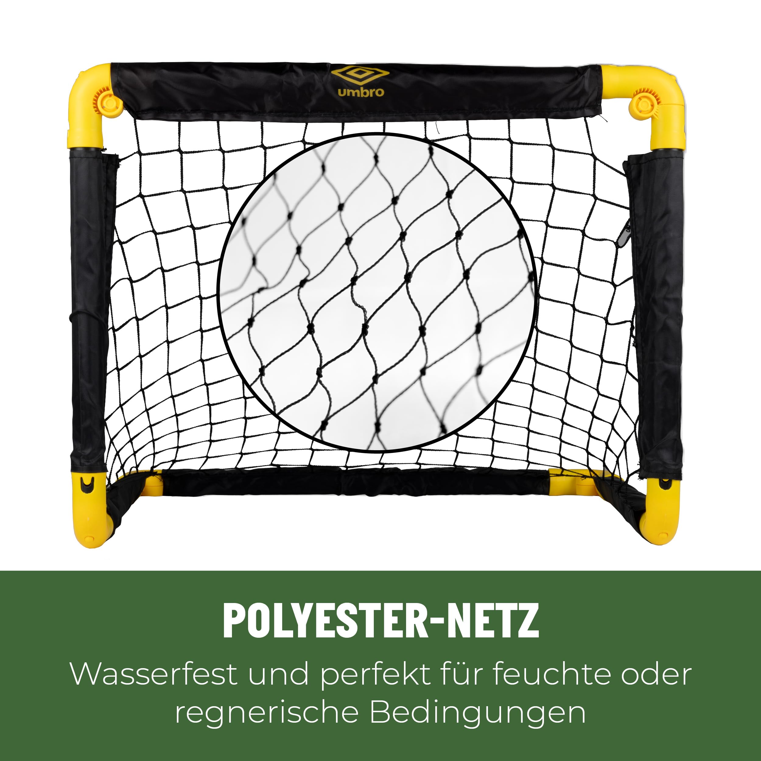 Umbro Fußballtor 50 x 44 x 44 cm - Fußballtore Set von 2 - Faltbares Fussballtor - Fussballtore für Garten Kinder - Fussball Trainingszubehör für Innen und Außen - Kunststoff - Schwarz/Gelb | Faltbar, Für Garten Kinder, Trainingszubehör für Innen und Auße