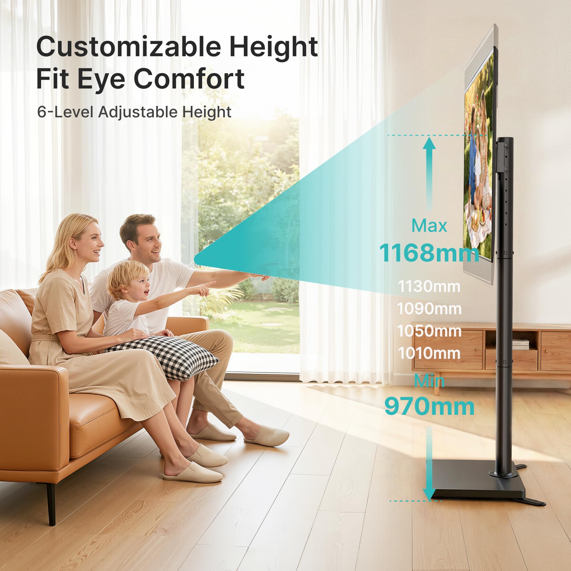 PEGZONE Soporte universal para TV de 24 a 65 pulgadas, giratorio 90 ° y altura ajustable, máx. VESA 400 x 400 mm, soporta 40 kg, ahorra espacio (negro)