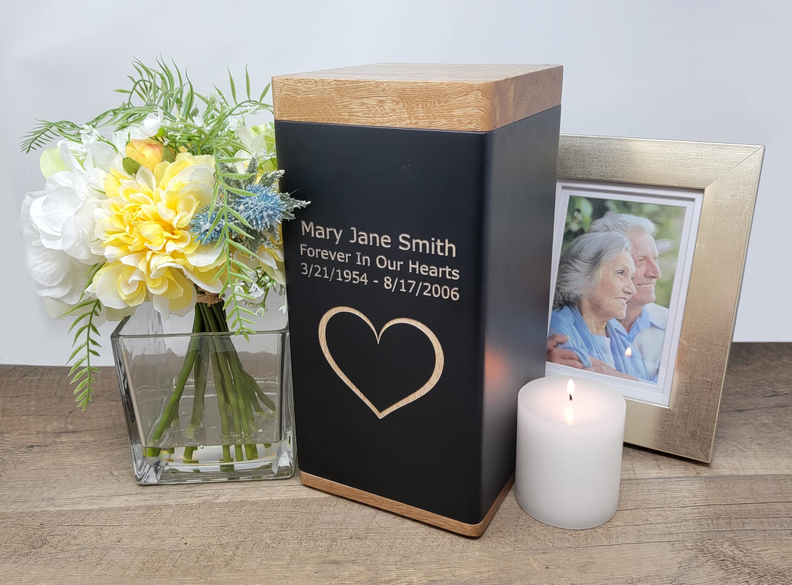 Haven Wooden Cremation Urn Large (Custom Engraved Haven Black Cremation Urn)