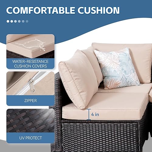 Miniatura 3 de Juego de muebles de patio, juego de 4 piezas para conversación de jardín, mesa y sillas de mimbre para exteriores, juego de patio negro, sofá