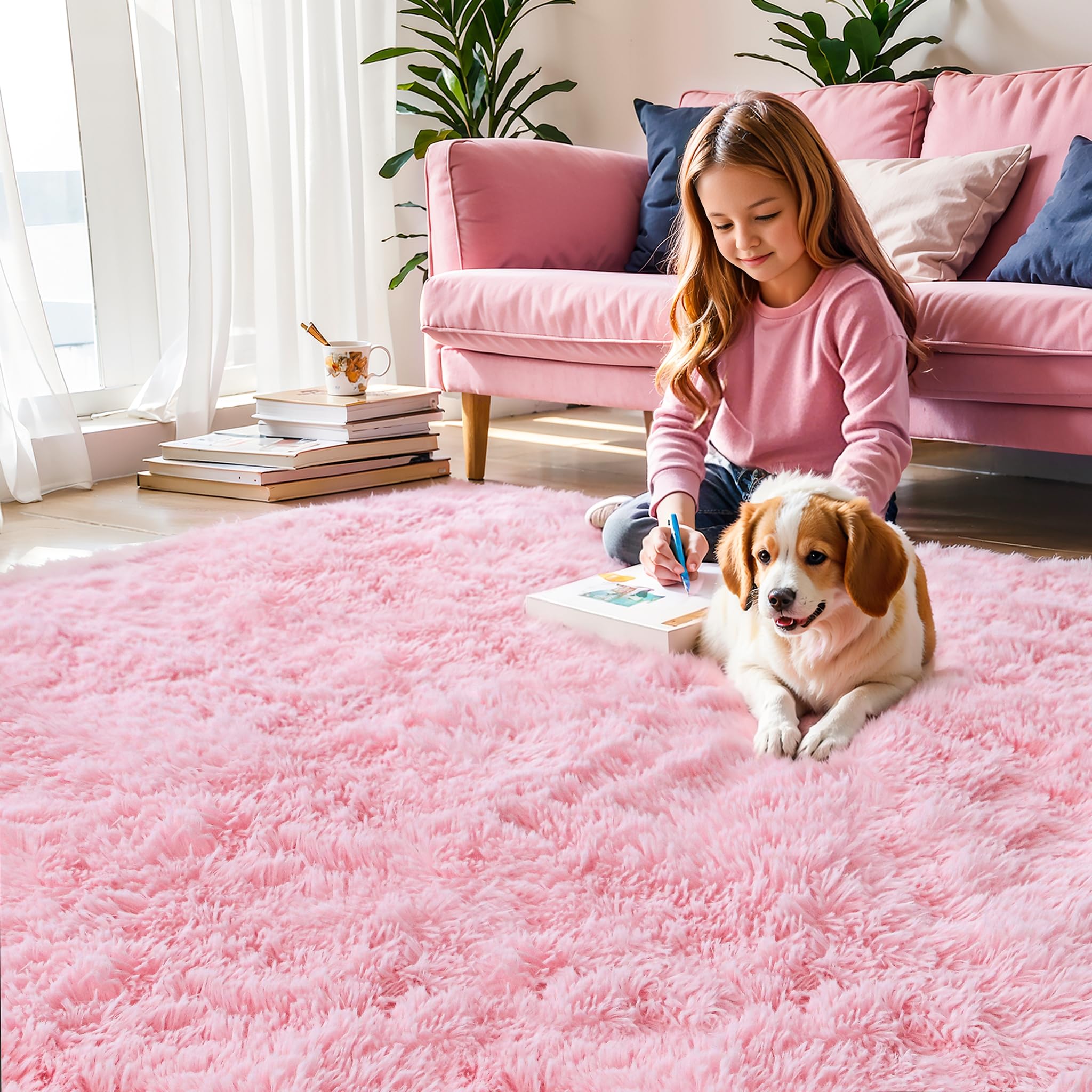 Best Pink Area Rug Picks for 2026, Vetted 1 KICHOWUA Pink Fluffy 4x6 Area Rugs for Bedroom Girls, Plush Washable Carpet — product photo