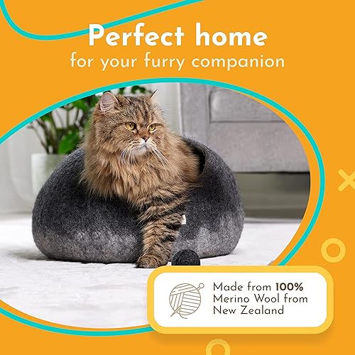 Miniatura 3 de PURR CATZ Cueva de fieltro para gatos, cuevas de gato 100% lana merina para gatos de interior - Cueva cubierta para gatos - Cápsula para gatos hecha