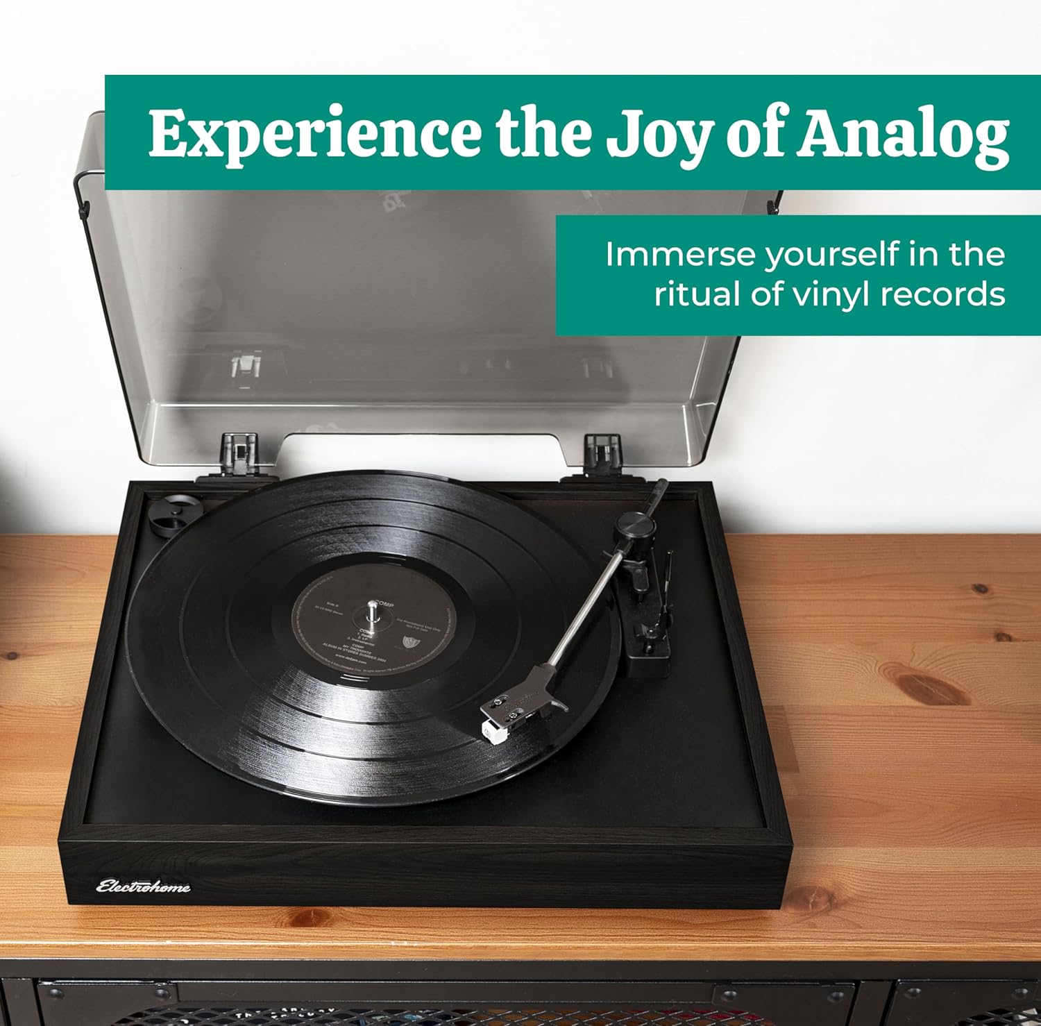 Black Belt Drive Turntable with Handcrafted Wood Plinth