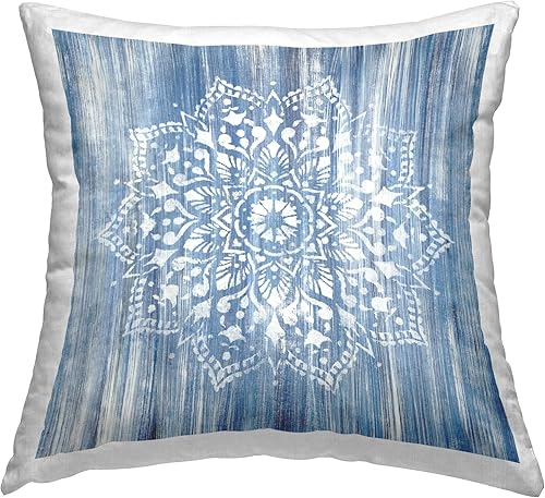 Miniatura 1 de Stupell Industries Liz Jardine - Almohada de diseño fractal floral bohemio azul, 18 x 18 pulgadas