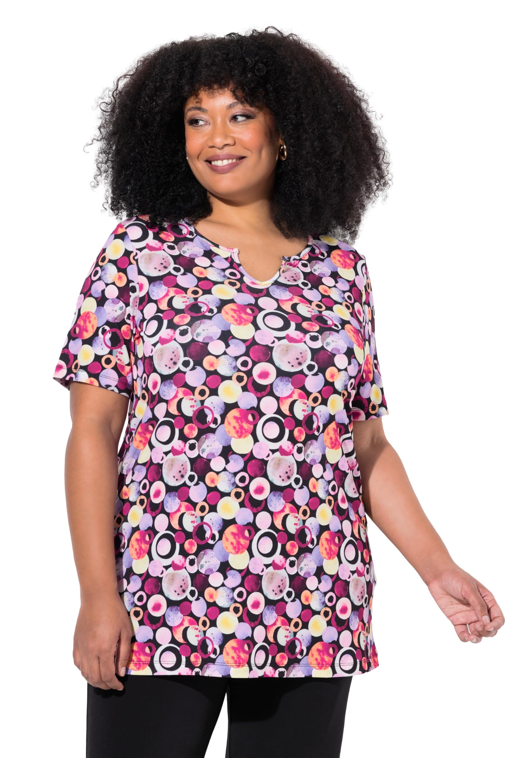 Ulla Popken Damen große Größen Übergrößen Plus Size Longshirt, A-Linie, Tunika-Ausschnitt, Halbarm 838518