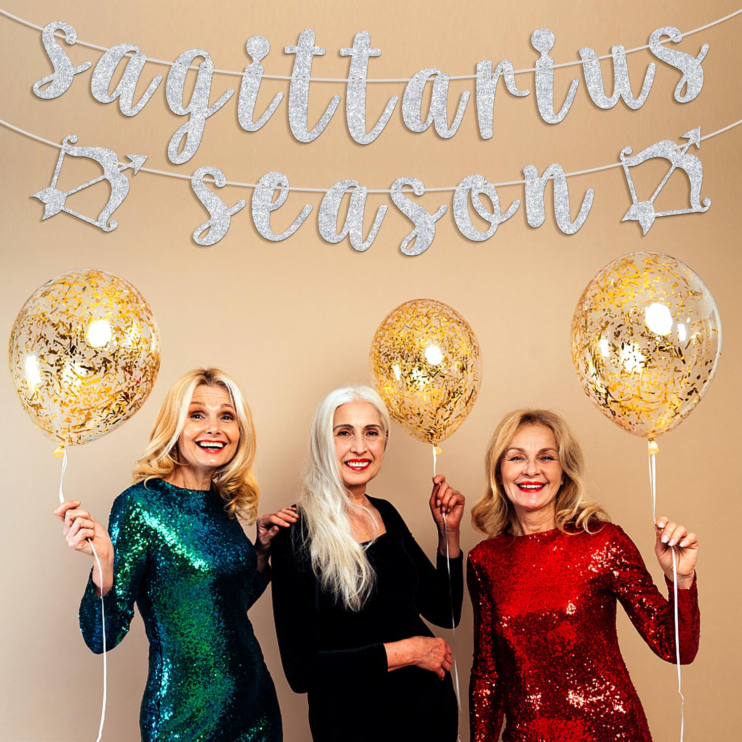 Sagittarius Season Banner - Gold Glitter Zodiac Birthday Party Decoration Bunting Sign (6.5 Feet Long)