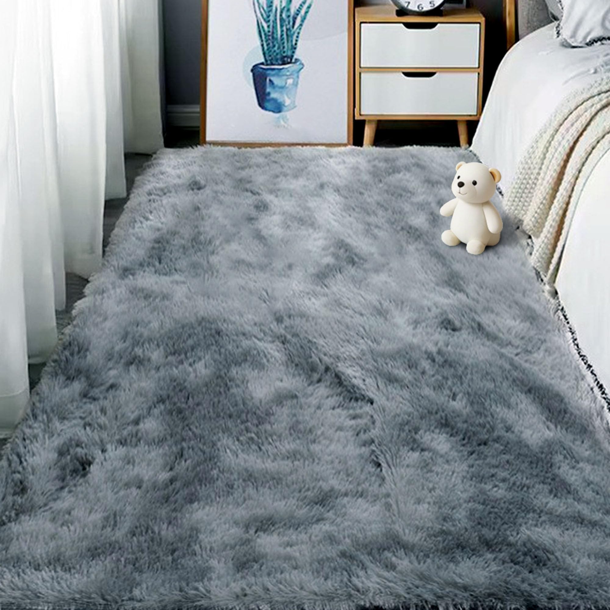 Tapis de chambre enfant et bébé doux gris lavable en machine