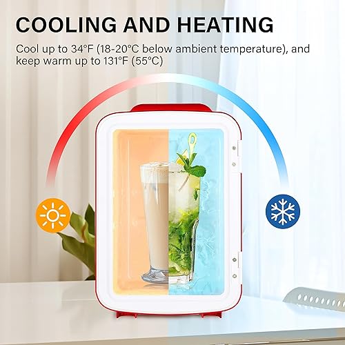 Miniatura 5 de YSSOA Mini refrigerador portátil de 4 litros6 latas, refrigeradores compactos, 100% sin freón, para alimentos, bebidas, cuidado de la piel, rojo