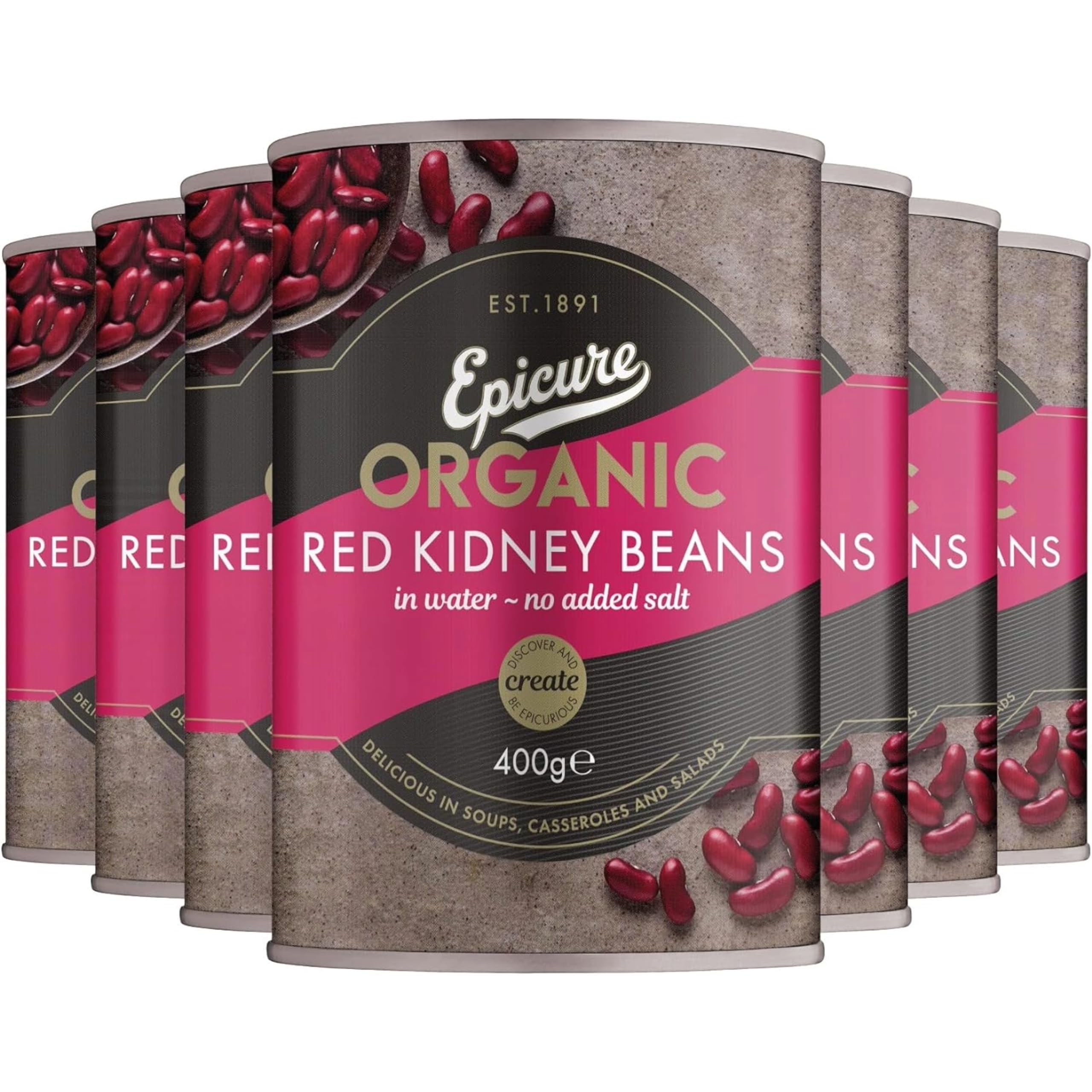 Epicure Organic Red Kidney Beans in Water, No Added Salt, 400 g (Pack of 6)