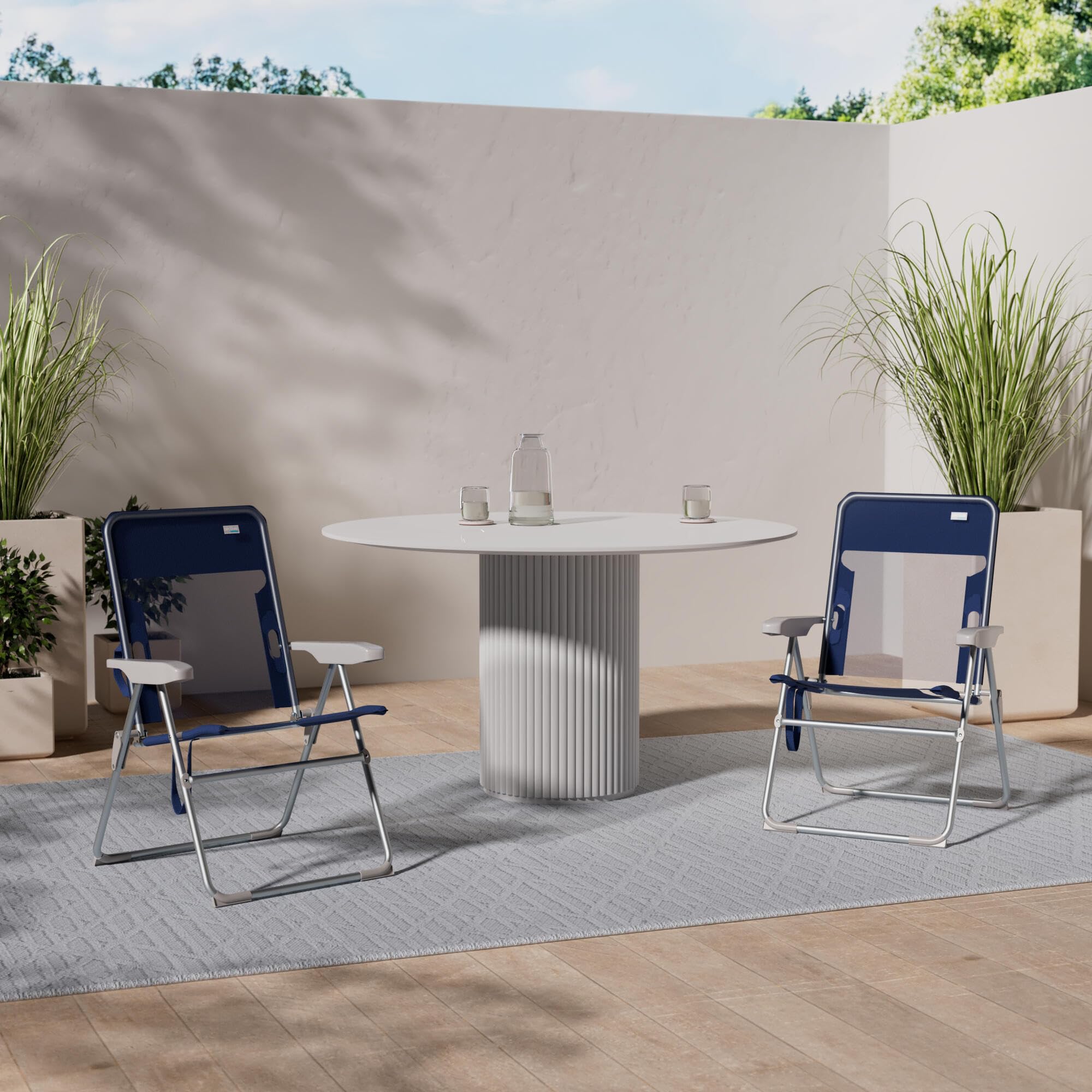 AKTIVE 62661 - Silla de Playa Plegado Slim, reclinable 6 Posiciones antivuelco Azul Marino, Medidas 47x60x94cm, Material: Aluminio, Resistente, Peso máximo soportado 110 kg