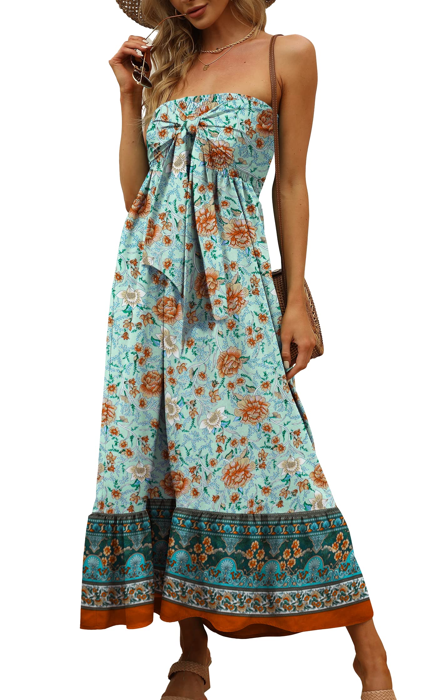 Womens Strapless Off The Shoulder Maxi Dresses Summer Bohemian