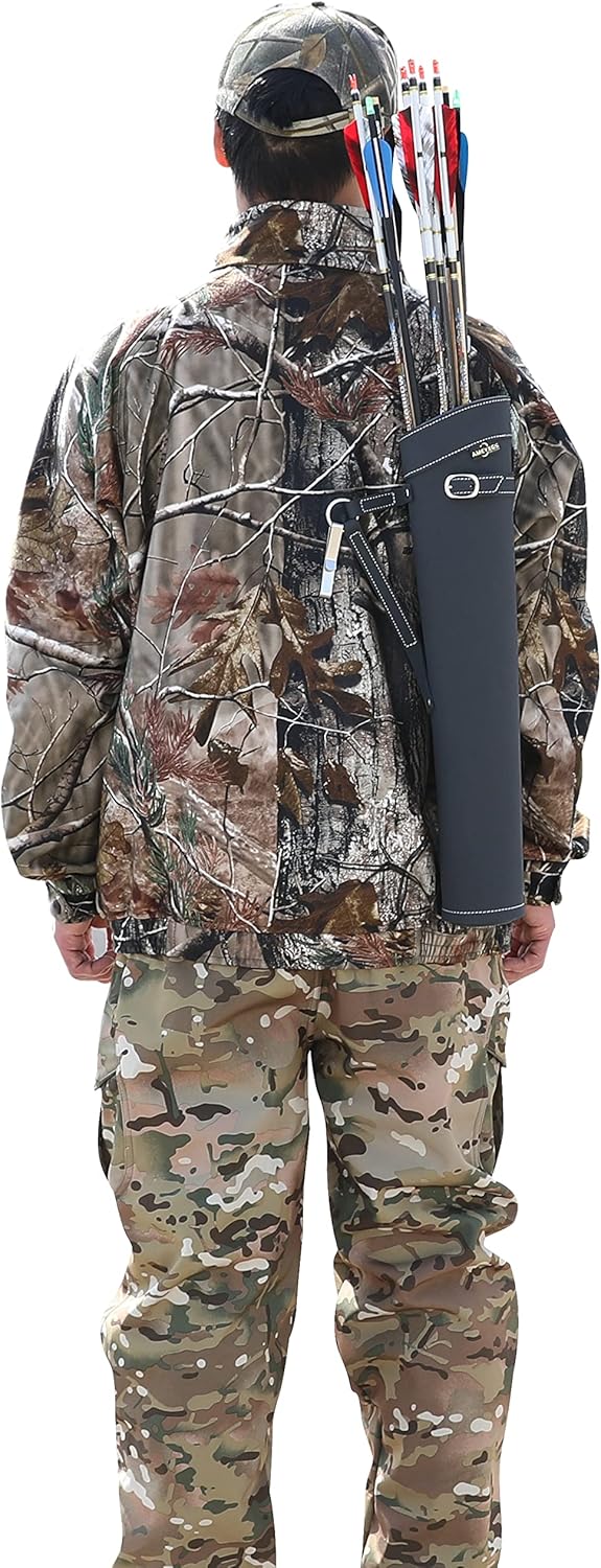 Leather Arrow Quiver for Recurve Bow Compound Bow Traditional Side Hip Quiver Bag with Adjustable Buckle for Bow Hunting and Target Practicing