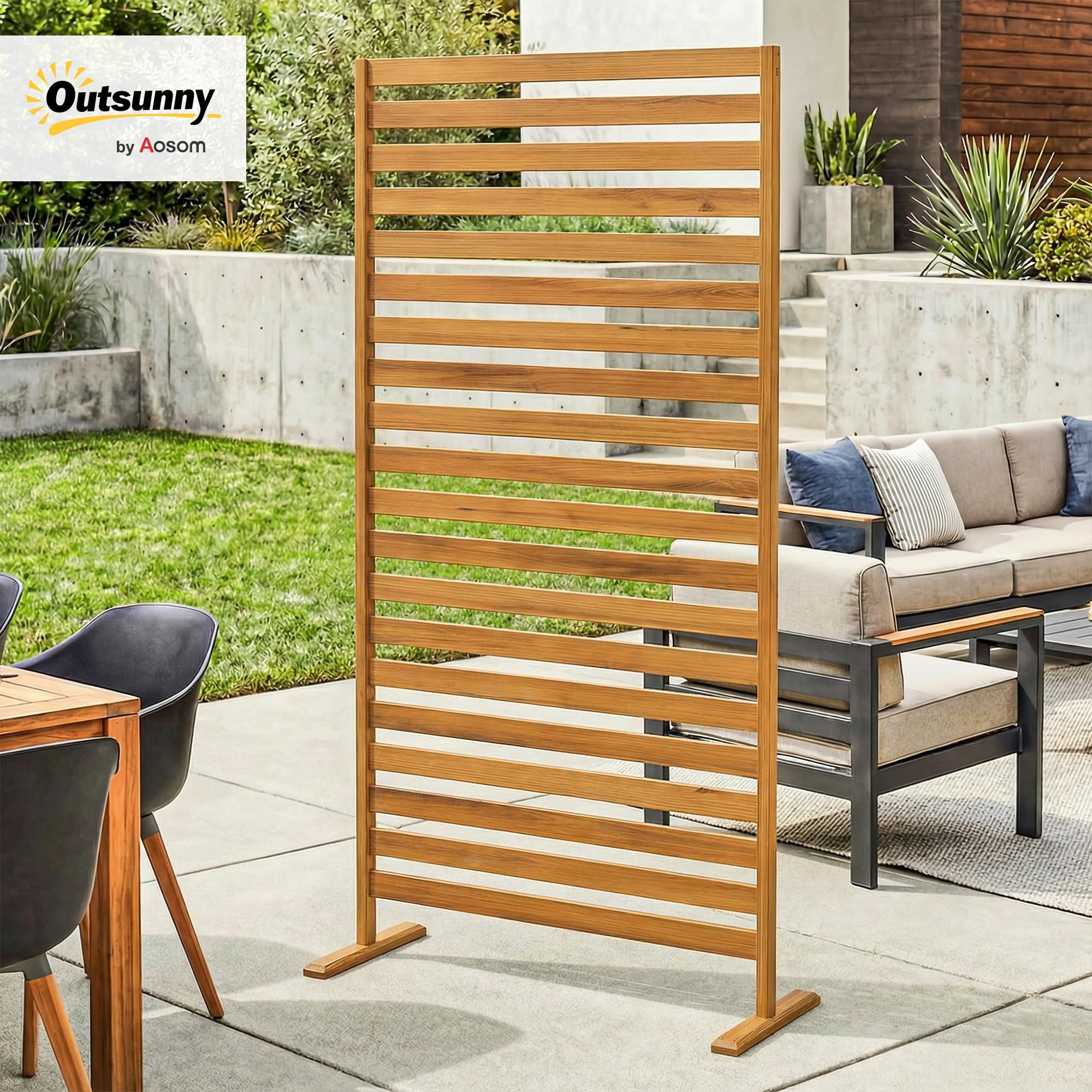 Outsunny Brise-Vue Bois à Lamelles Extérieur Autoportant 170cm Marron