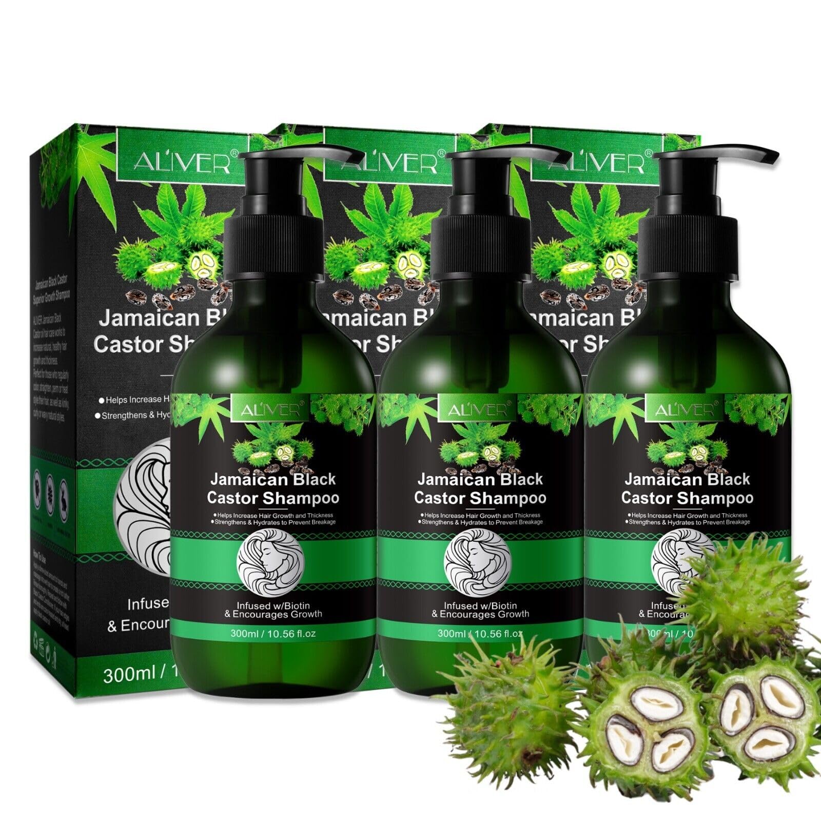 P-Beauty champú de aceite de ricino con biotina 3x300ml para el crecimiento del cabello, cuidado natural del cabello y del cuero cabelludo | champú contra la caída y rotura del cabello