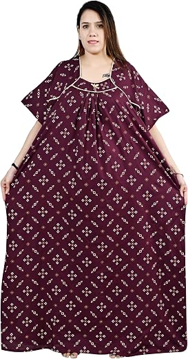 BINDASS FEMALE COLLECTION Plus Size Cotton Nighty for Women | Full Gheer Maxi Gown | Soft &amp; Breathable Sleepwear | Stylish...