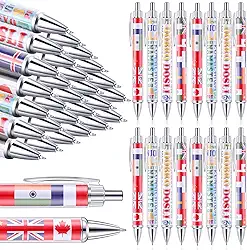 Treela 24 canetas de bandeira internacional, canetas esferográficas de bandeira do mundo, canetas decorativas de bandeiras do país, canetas de tinta retráteis para eventos esportivos internacionais,