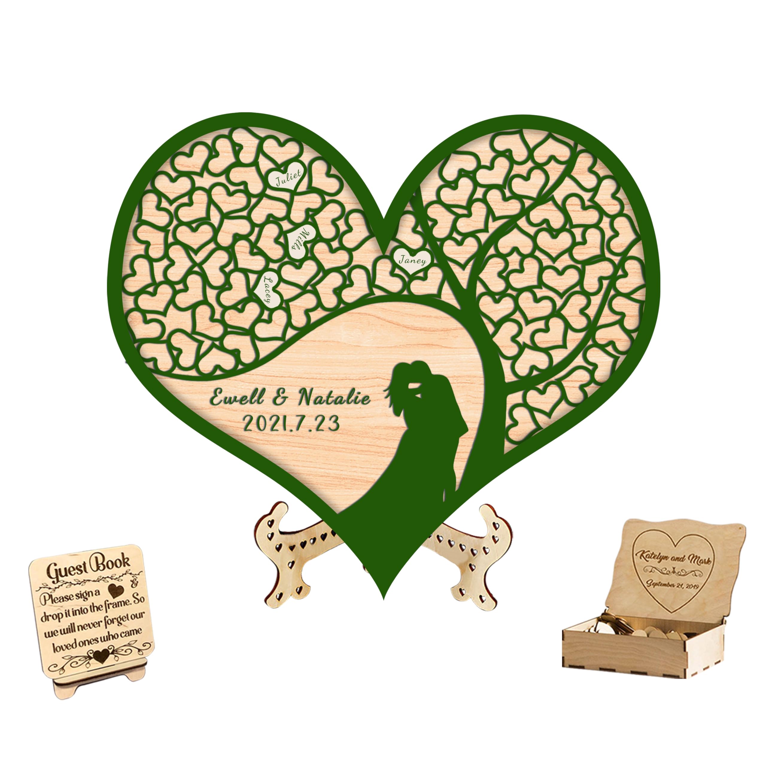 Livre D'or De Mariage Alternatif - Arbre à Signatures En Bois, 55 Feuilles, 30,5 Cm - Décoration Rustique - 10