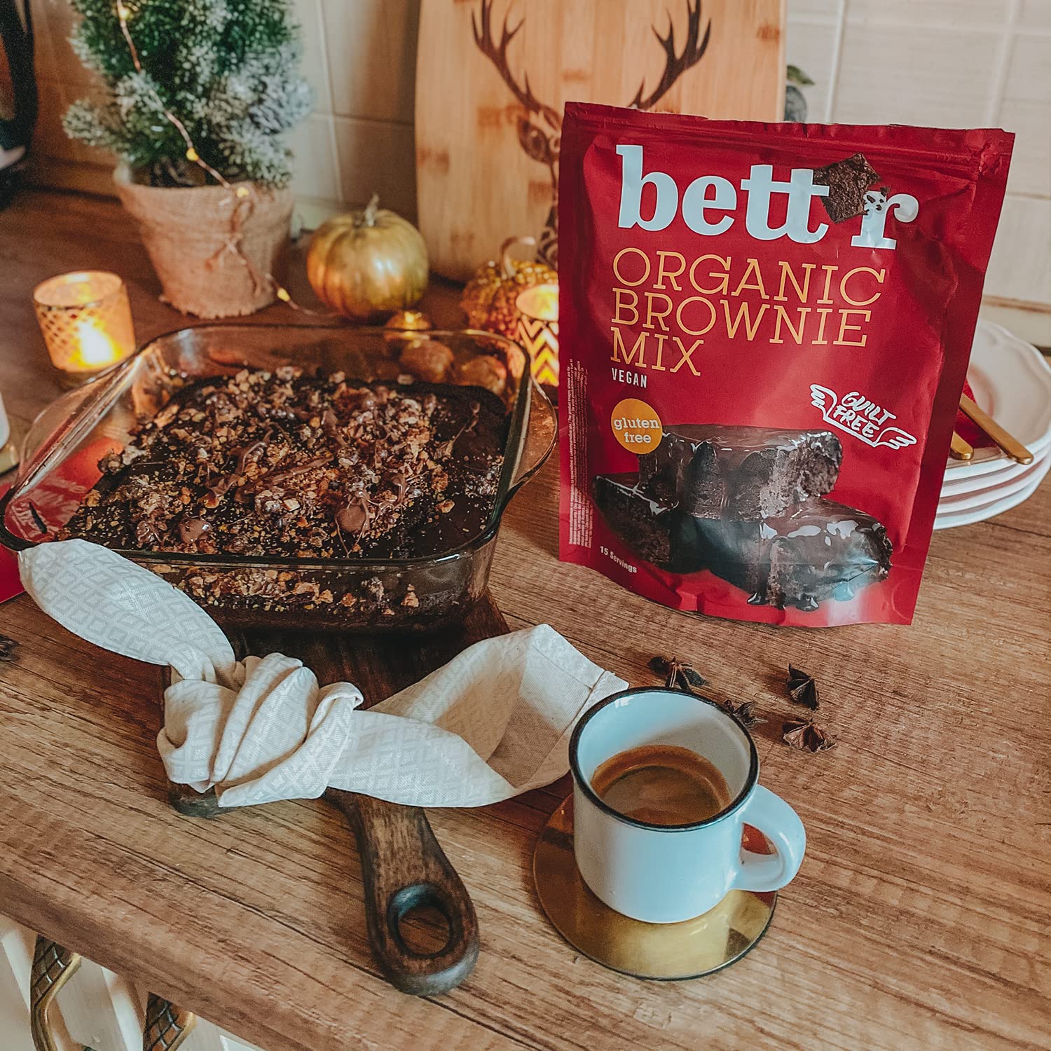 bett'r Organic Brownie Mix, Bio, Vegane & Gluten free Brownies Mit Reichhaltigem Kakaogeschmack-6 x 400g-jeweils 15 Portionen