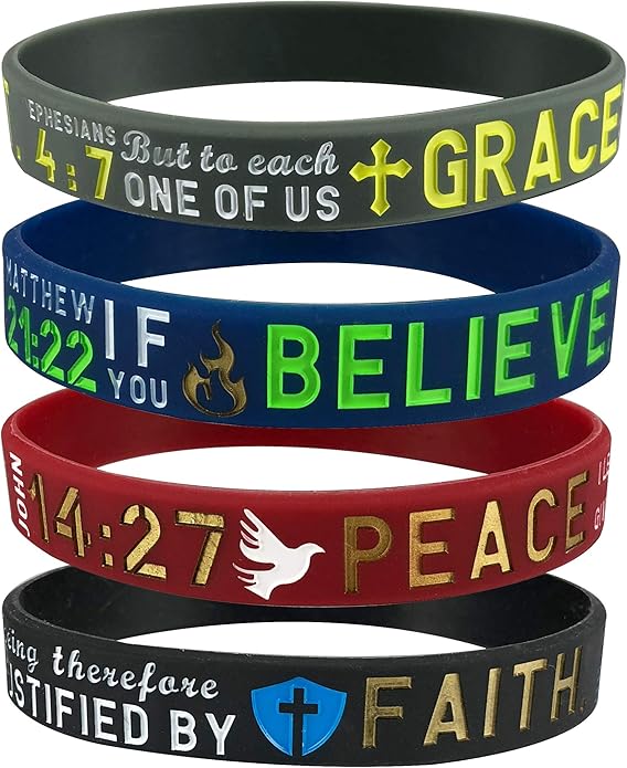 Rinspyre 4 Pieces Bible Verse Silicone Bracelets Christian Religious