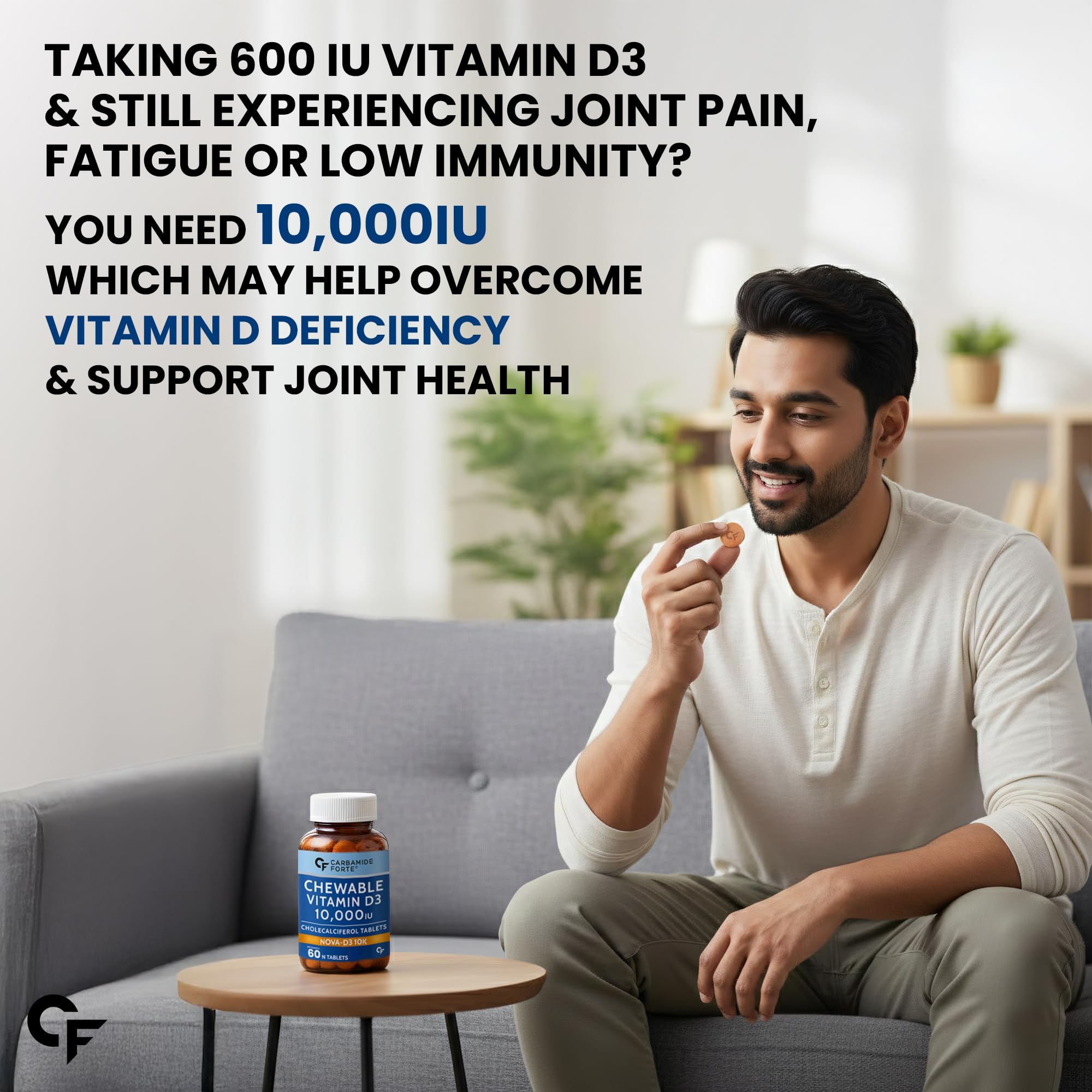 Carbamide Forte Vitamin D3 Tablets 10000 IU | Vitamin D Supplements For Women & Men - Cholecalciferol | Vitamin D Tablets For Bones & Immune Health | Raspberry Flavoured - 60 Tablets 1