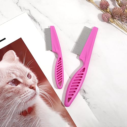 Miniatura 7 de TIESOME Peine para el pelo de mascotas, eliminación de manchas de desgarro, paquete de 2 peines multifuncionales para mascotas 2 en 1, peine de aseo