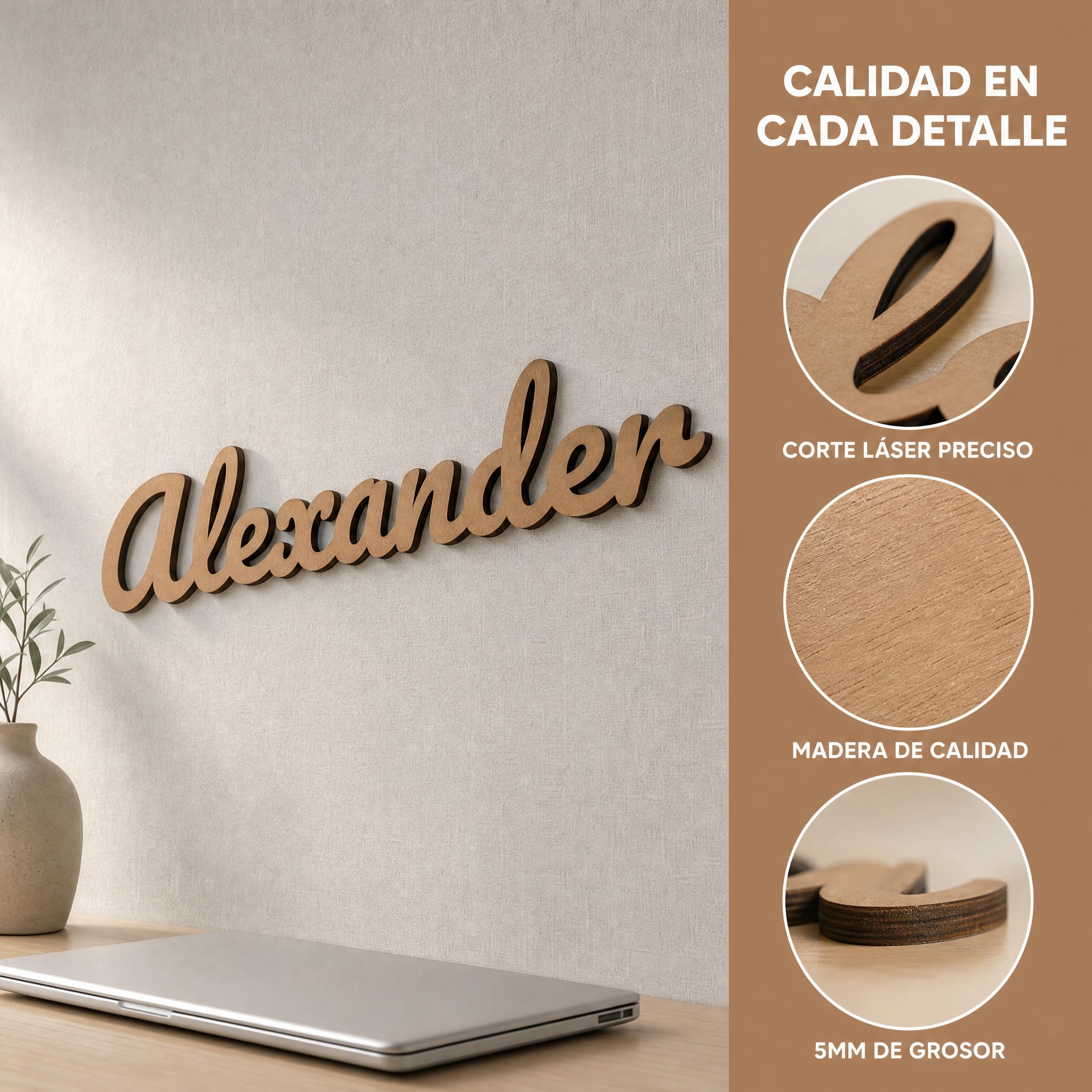 Nombre Personalizado en Madera para Pared y Puerta, Letras Decorativas para Habitación Infantil, Decoración de MDF o Contrachapado para Bebé, Niño y Niña, Regalo Original para Bautizo y Comunión
