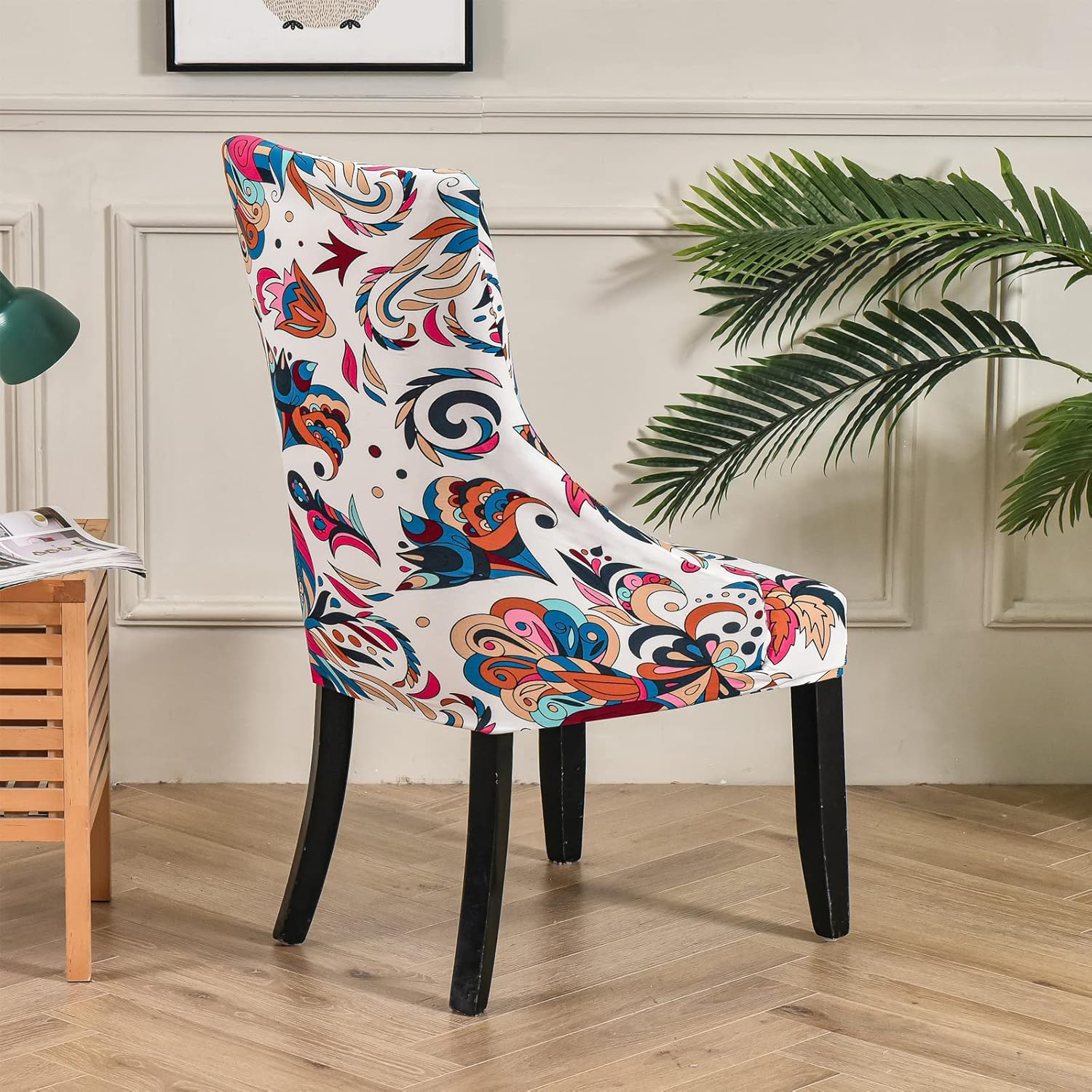 2 Pieces Stretch Wingback Chair Cover Printed Sloping Armchair Cover Arm Dining Chair Covers Sloping Side Chairs Slipcovers for Dining Room Banquet Home Decor