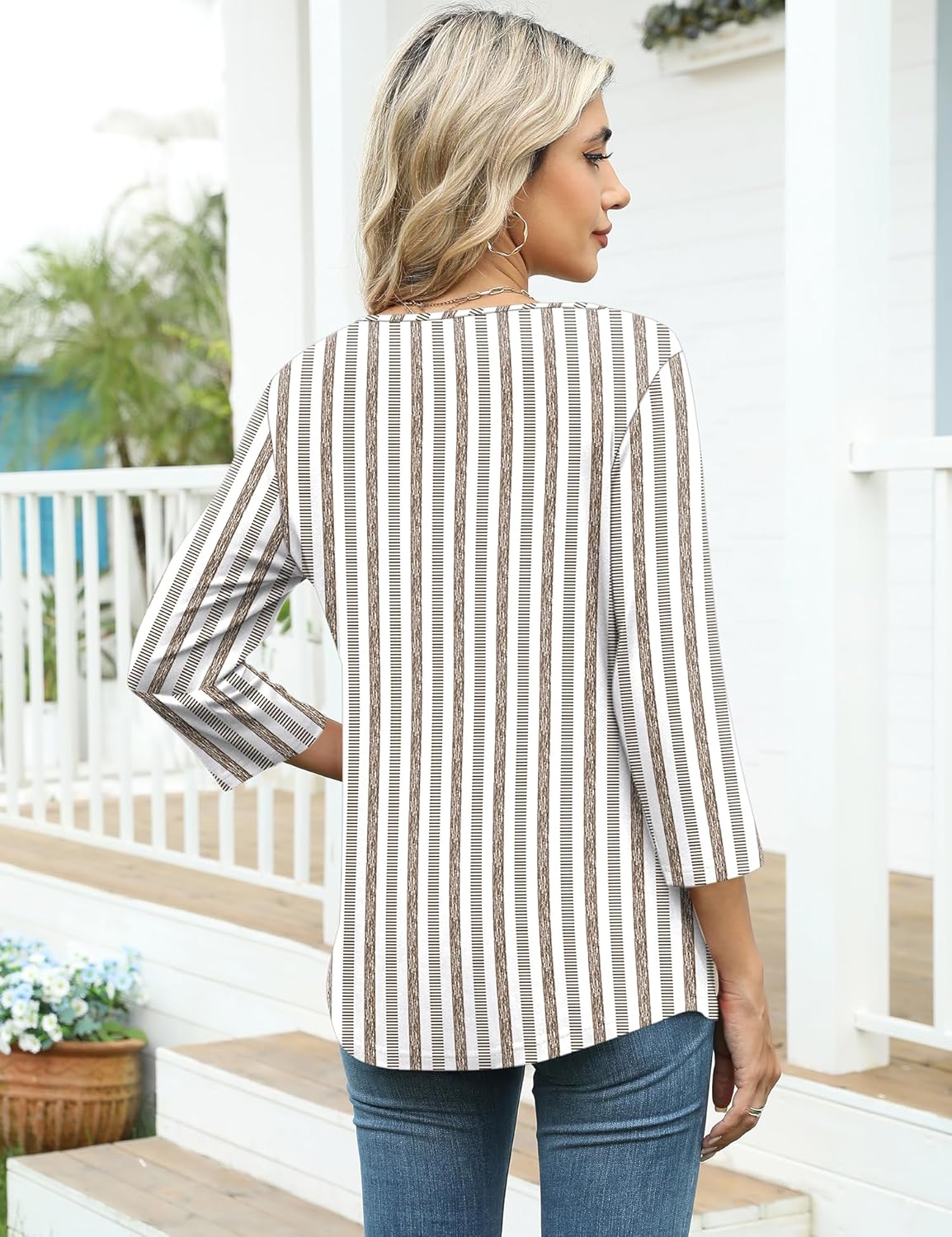 LOMON Womens 3/4 Length Sleeve T Shirts Asymmetrical Neck Tops Business Blouses for Women Fashion 2026 - Image 5