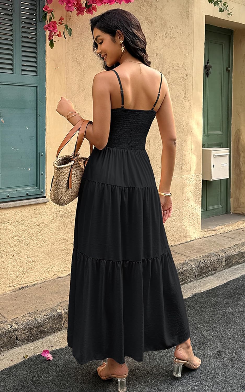 ECOWISH Women's Summer Strapless Maxi Dress 2026 Off Shoulder Hollow Out Smocked A Line Tube Tiered Long Dresses - Image 7