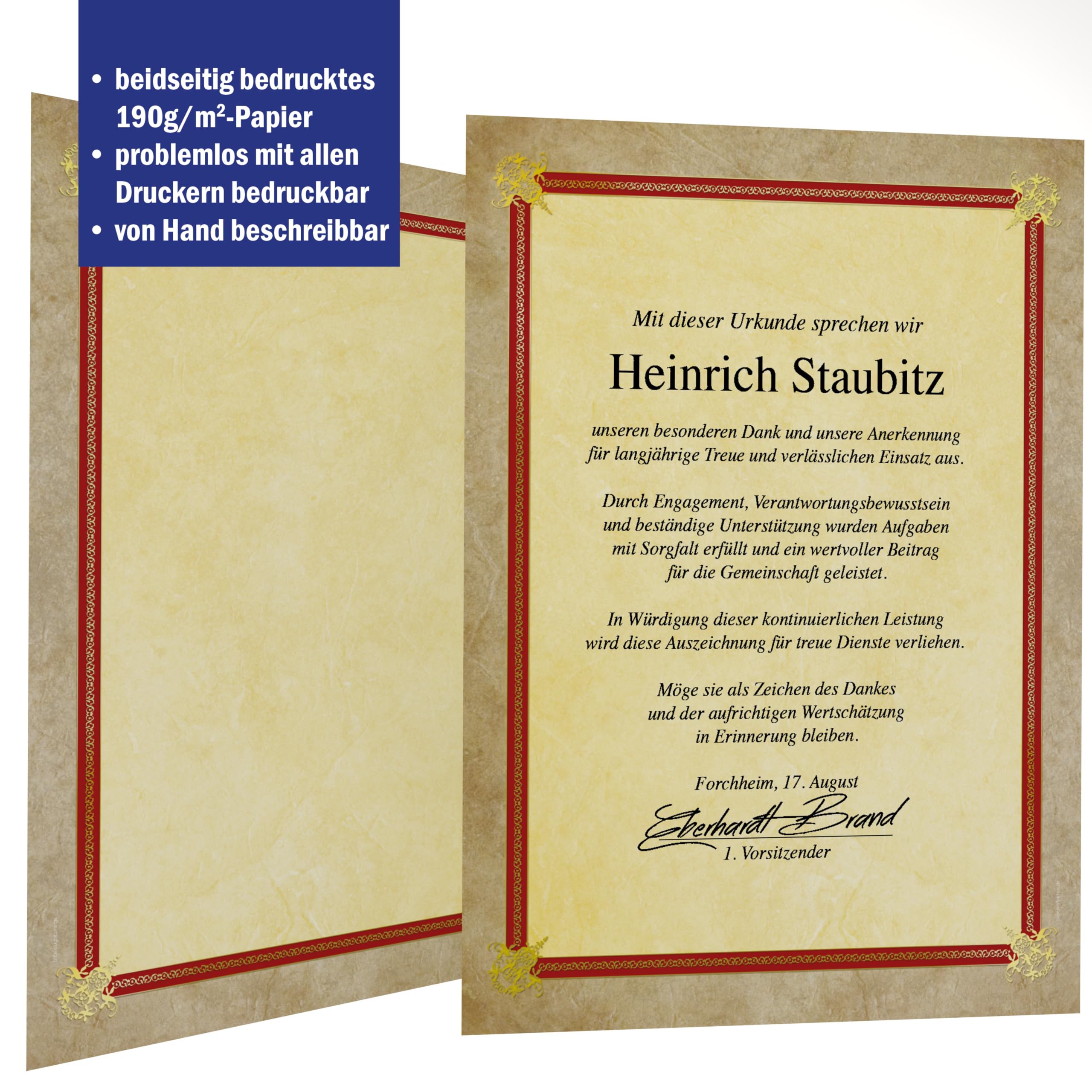"success 10 feuilles de papier à lettres pour les certificats, les quotas u.v. m., 190 g/m² avec précision tel que sur la photo à titre