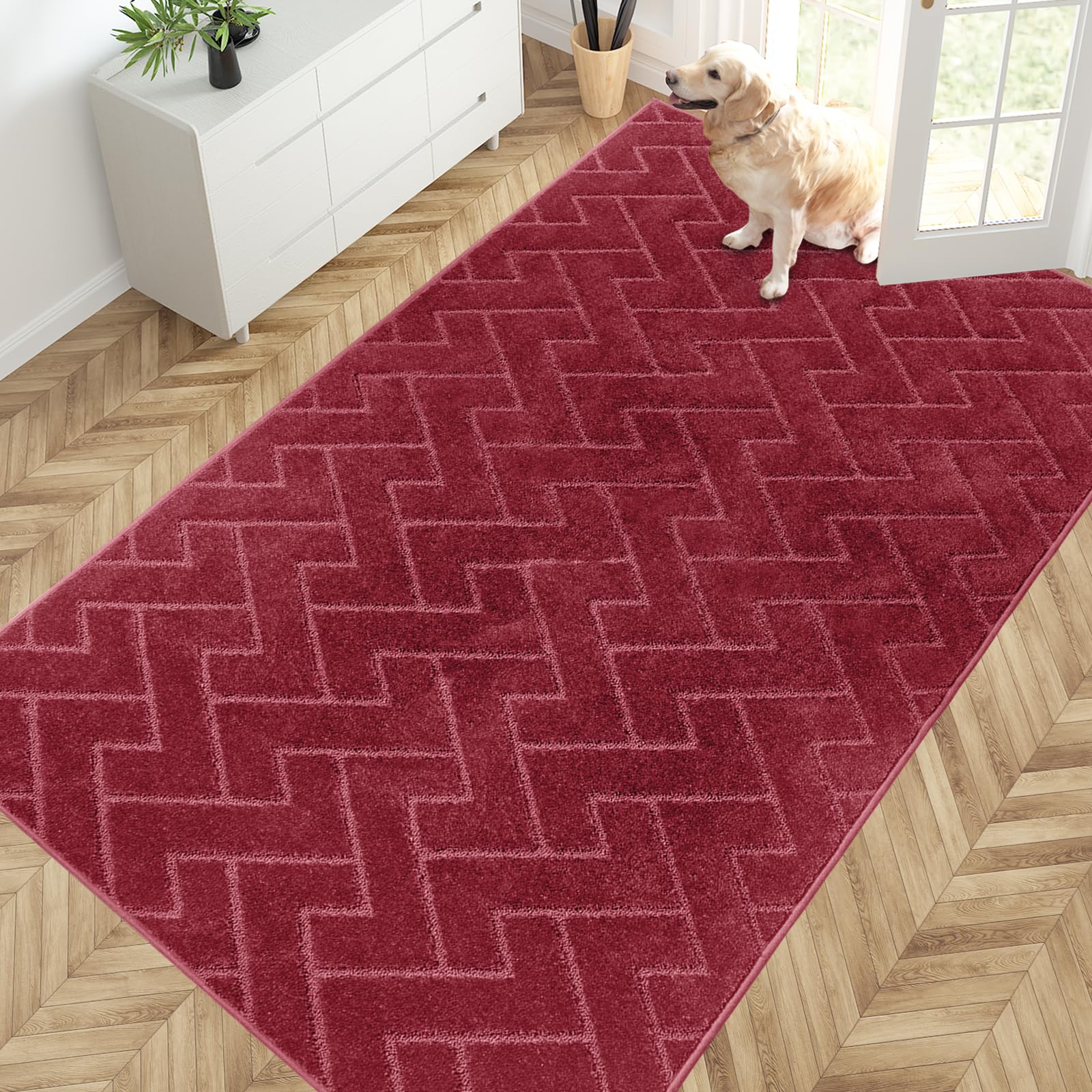 PURRUGS Easy Care Area Rug 4.5ft x 7ft, Non-Slip Machine Washable Entry Rug, Dog Door Mat, Stain Resistant Accent Rug for Hallway, Bedroom, Living