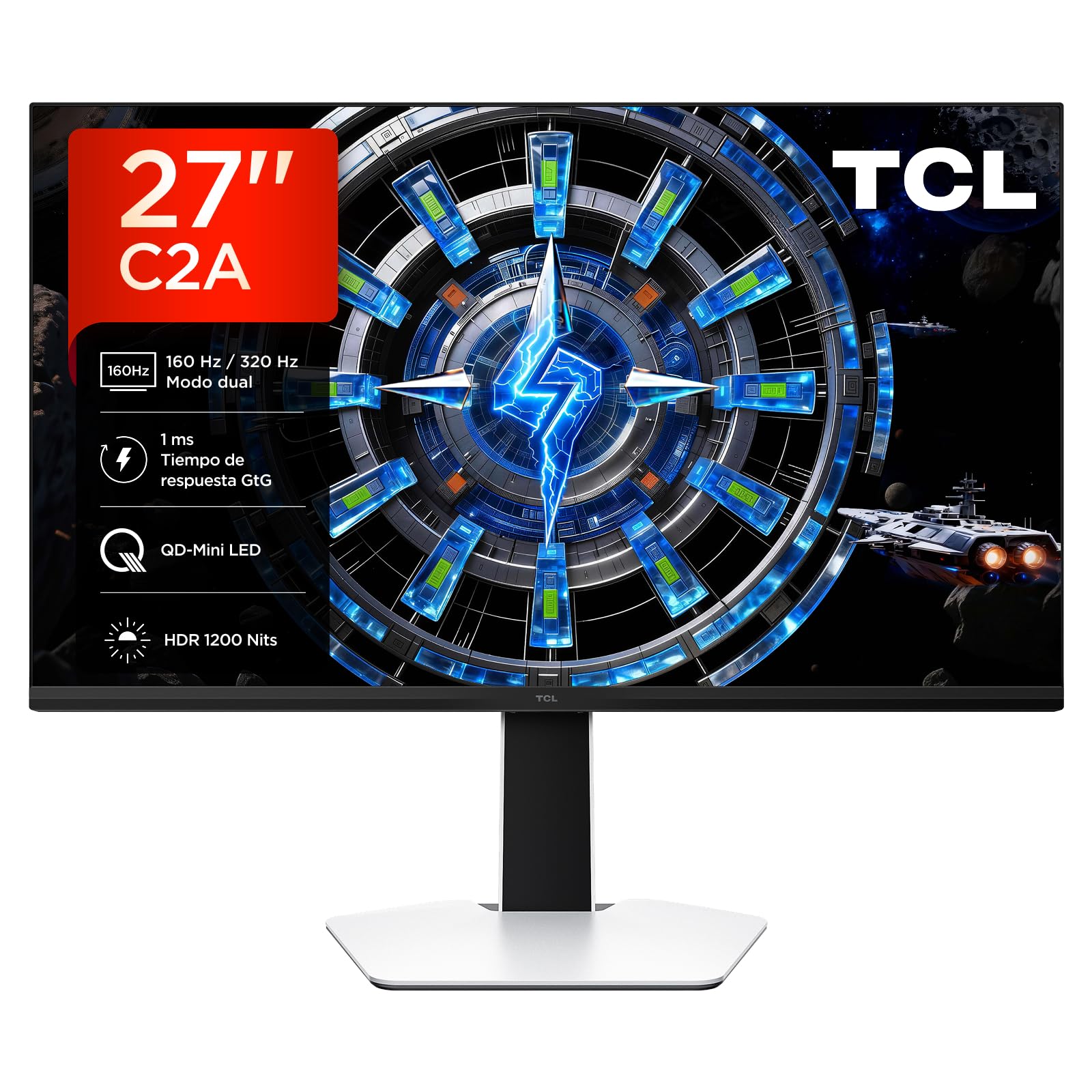 TCL 27C2A Monitor Gaming 27 Pulgadas QD-Mini LED 4K UHD 160Hz, 320Hz FHD, 1200 nits, 1ms, AMD FreeSync Premium