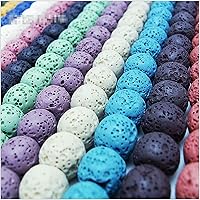 Vista 3 de Cuentas sueltas de piedra de lava lisas, cuentas redondas de roca de lava de colores, piedras preciosas volcánicas para hacer joyas hechas a mano
