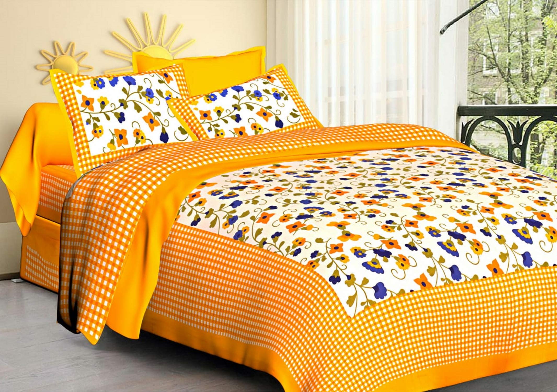 Drap de lit en coton imprimé floral anti-transpiration couvre-lit Jaipuri 84x90