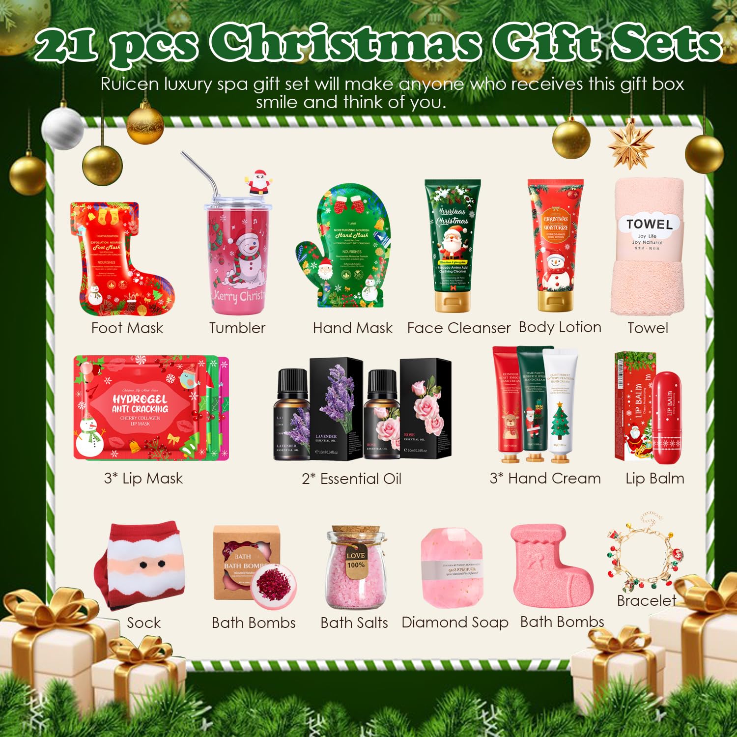 Geschenkset Frauen Weihnachten, Weihnachtsgeschenke für frauen, Geschenke für Weihnachten, Geschenke für Frauen, Entspannende Spa Geschenk mit Tumbler und Handcreme für Mütter, Christmas Relaxing