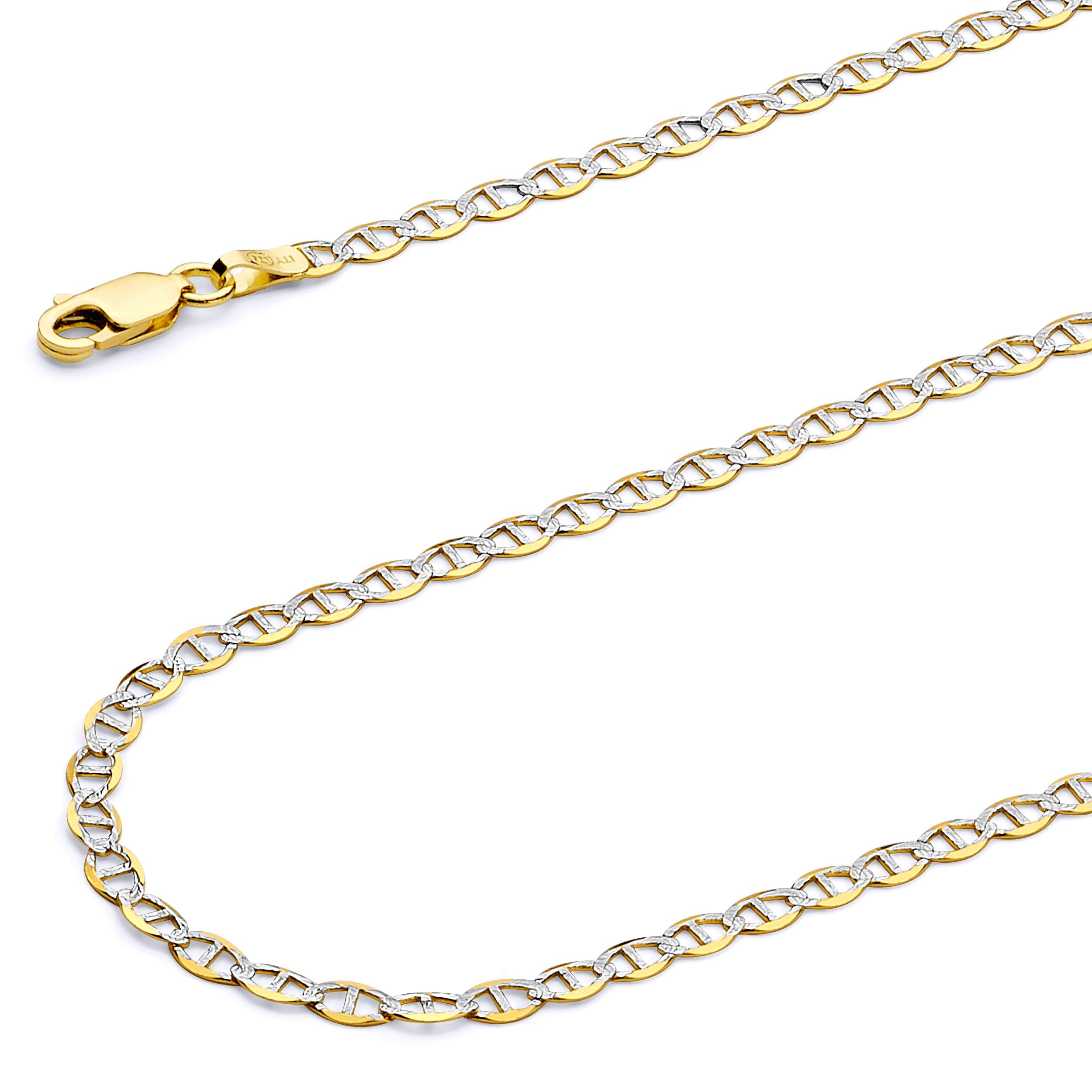 14k Solid Flat Mariner Pave Chain