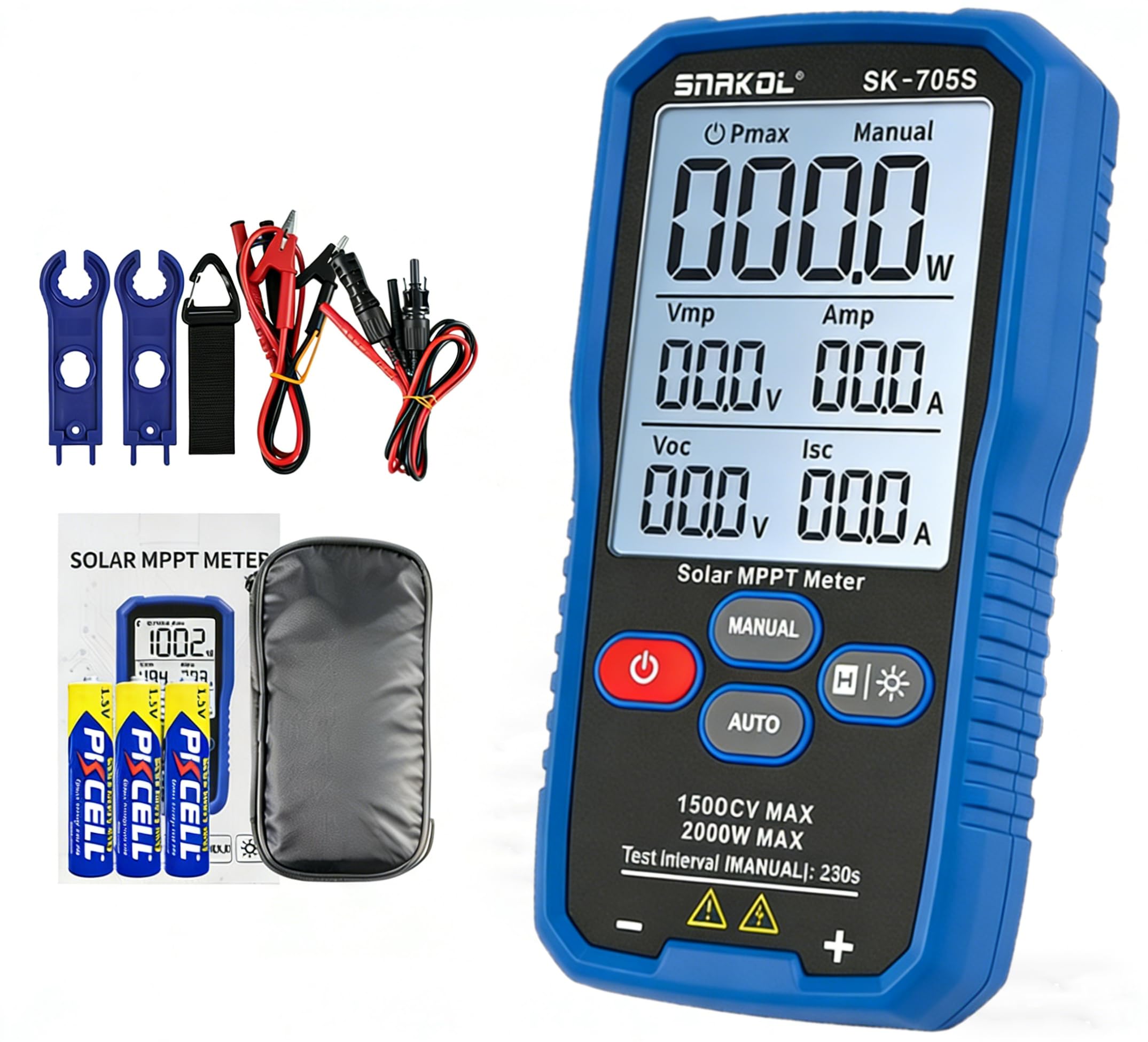 PV Messgerät, 2000 W SK-705S Solarpanel tester Solar MPPT Leistungstester für Photovoltaikmodule,nicht höher als DC 150V 35A, Leerlaufspannungs Fehlerbehebung mit 3,2" LCD-Display, Voc Isc Vmp Pmax