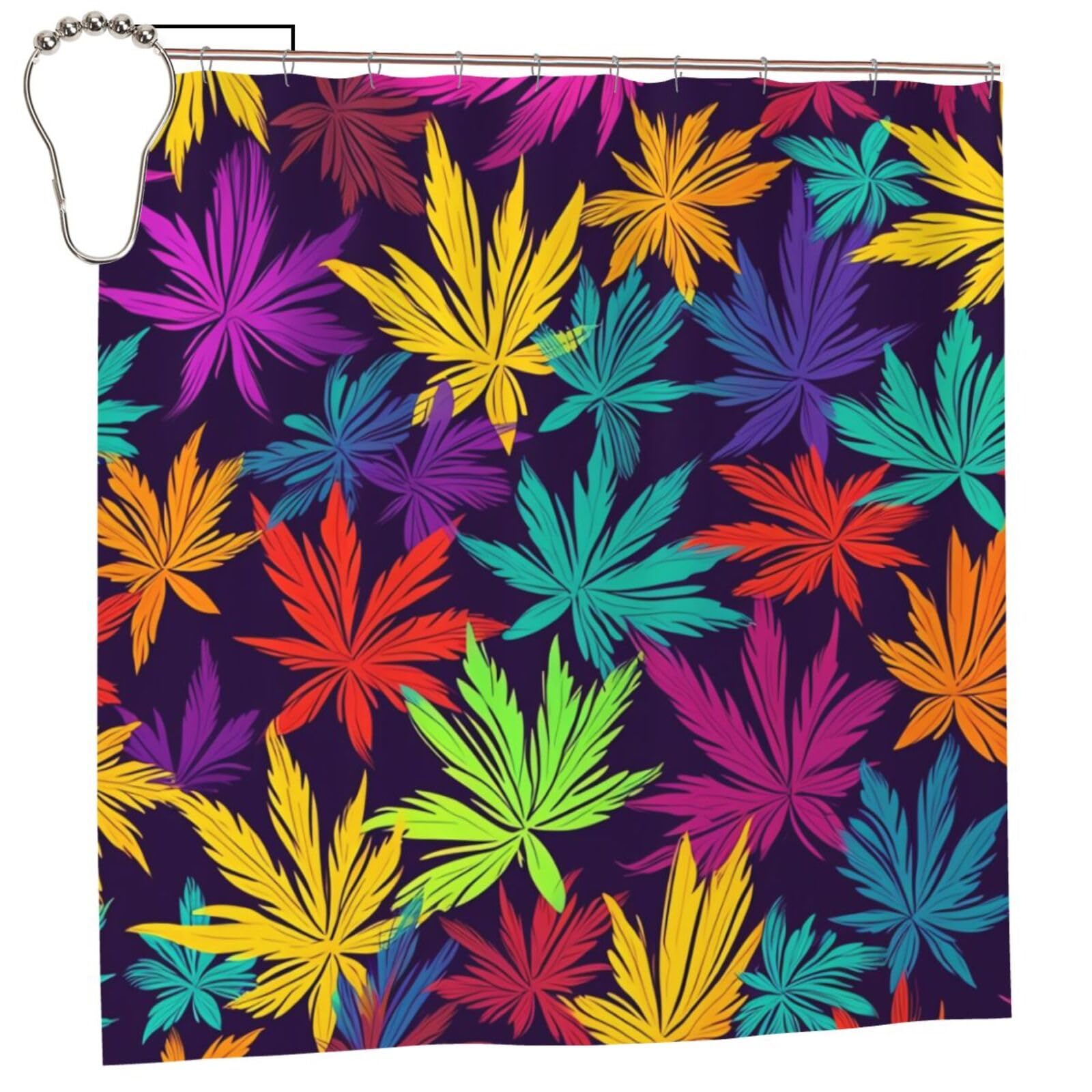 FodPand Bright Colorful Weed Pattern Shower Curtain 70"x70" Waterproof Long Bathroom Curtain Heavy Duty Thick Cloth Bath Curtain Set with Hooks, Modern Abstract Art Pattern Bathroom Shower Curtains