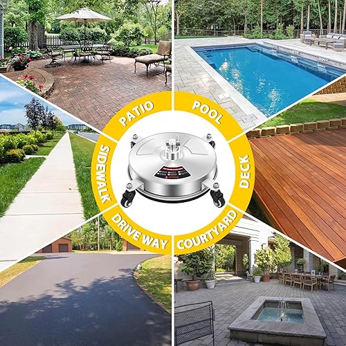 Miniatura 7 de Dalmbox Limpiador de superficies de hidrolavadora de 14 pulgadas con 4 ruedas, enchufe rápido de 1/4 pulgadas, carcasa de acero inoxidable, 4000