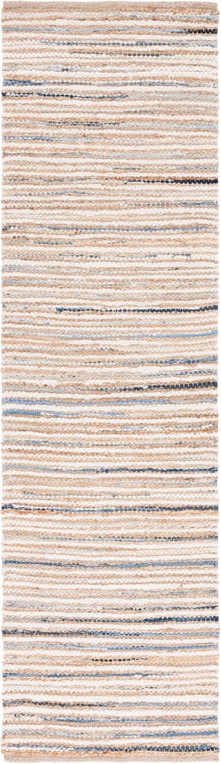SAFAVIEH Cape Cod Collection Area Rug - 2'3" x 8' Runner, Natural/Light Blue, Geometric Design, Ideal for High Traffic Areas in Living Room, Bedroom, Dining (CAP151L)
