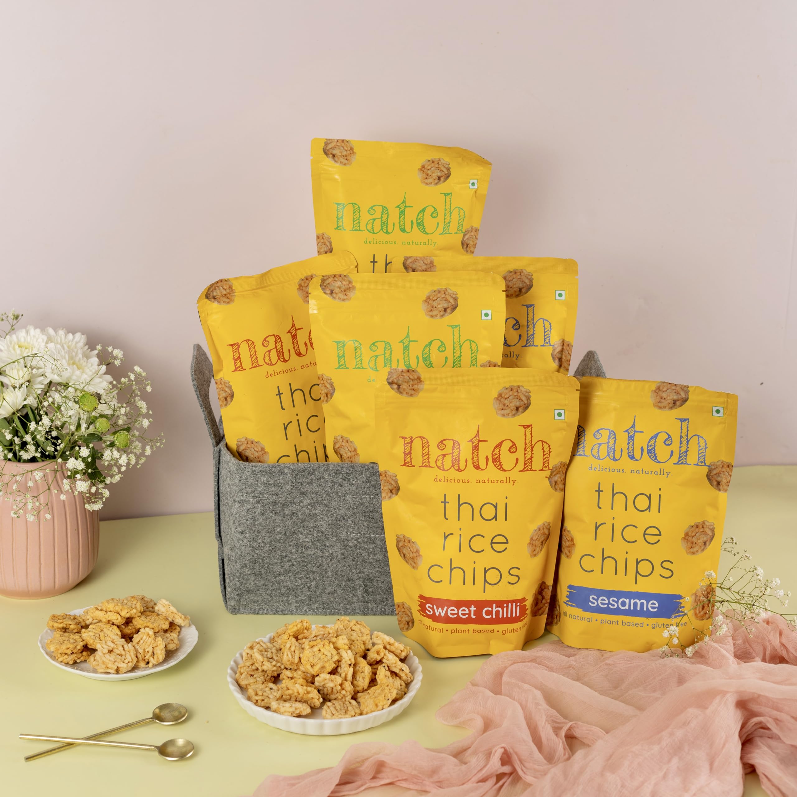 natch Thai Sticky Rice Chips Variety Pack, 100% All Natural, Vegan, Gluten Free, No Artificial Preservatives, Sesame, Wasabi & Sweet Chilli Flavour,600 gram (Pack Of 6)